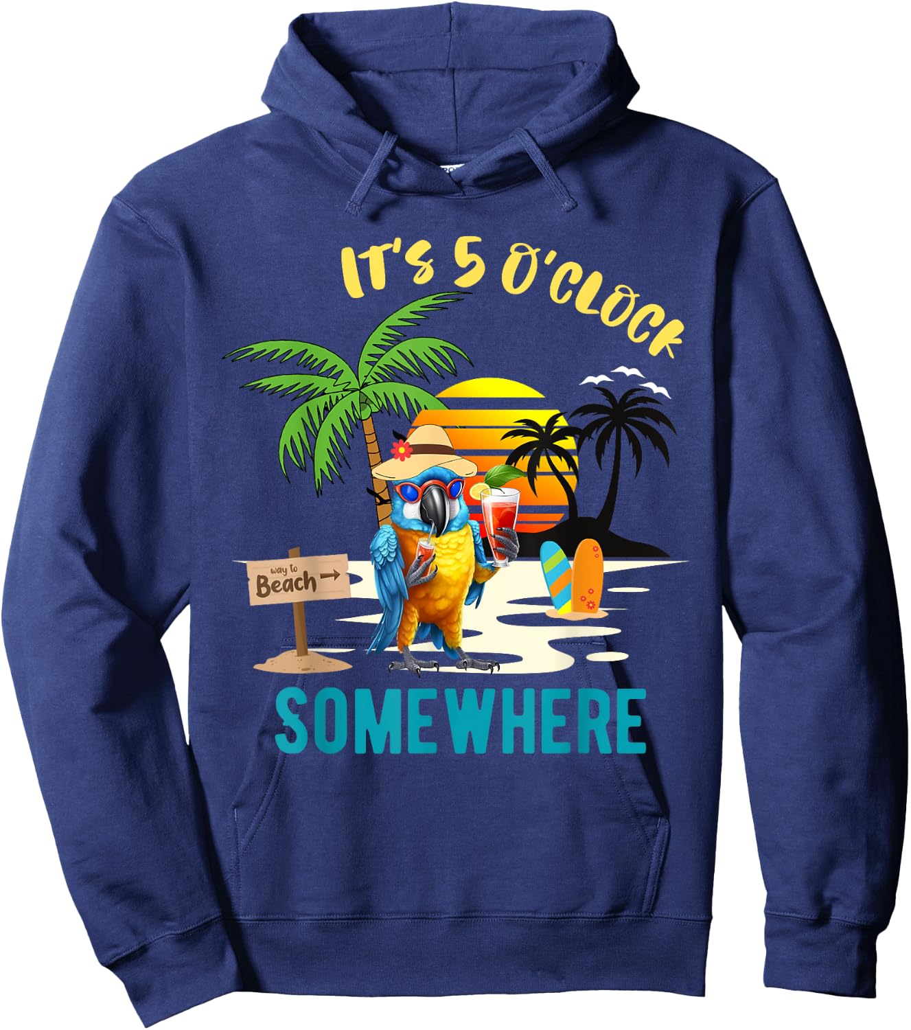 It's 5 O’clock Somewhere Parrot Sunset Drinking Hoodie - Hoodie | Navy