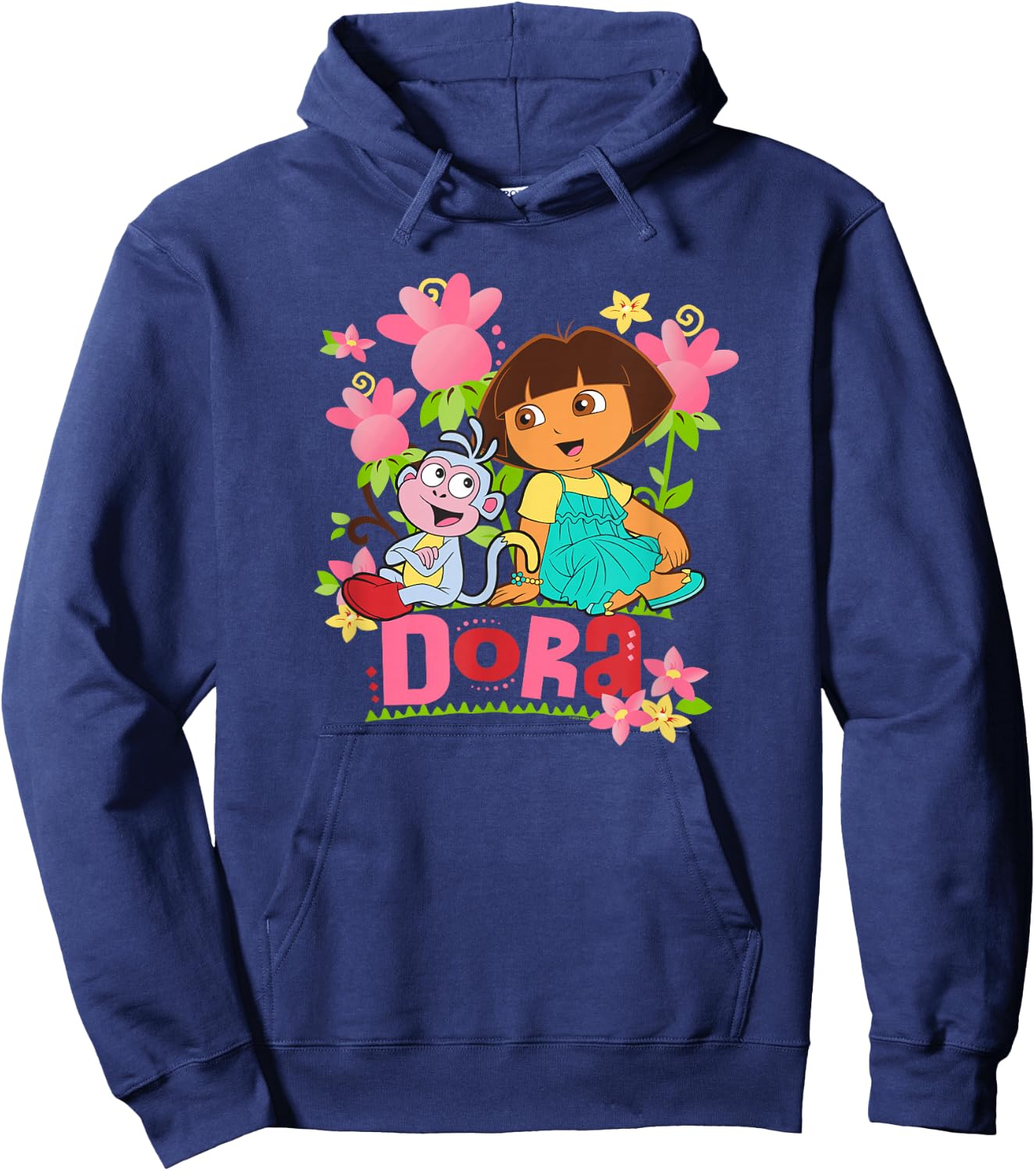 Dora The Explorer Boots Monkey Colorful Flowers , Black, S Hoodie - Hoodie | Navy