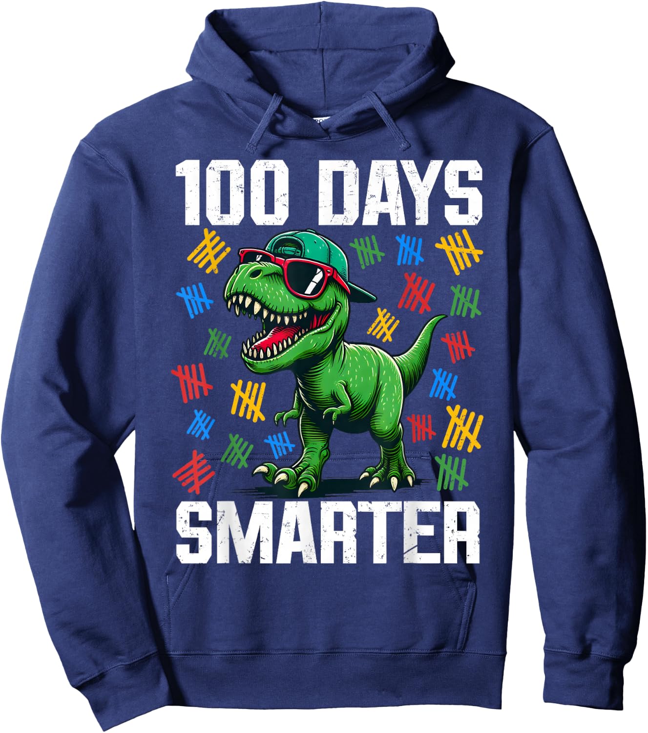 100 Days Smarter Dinosaur 100 Days Of School Boys Toddler Hoodie - Hoodie | Navy