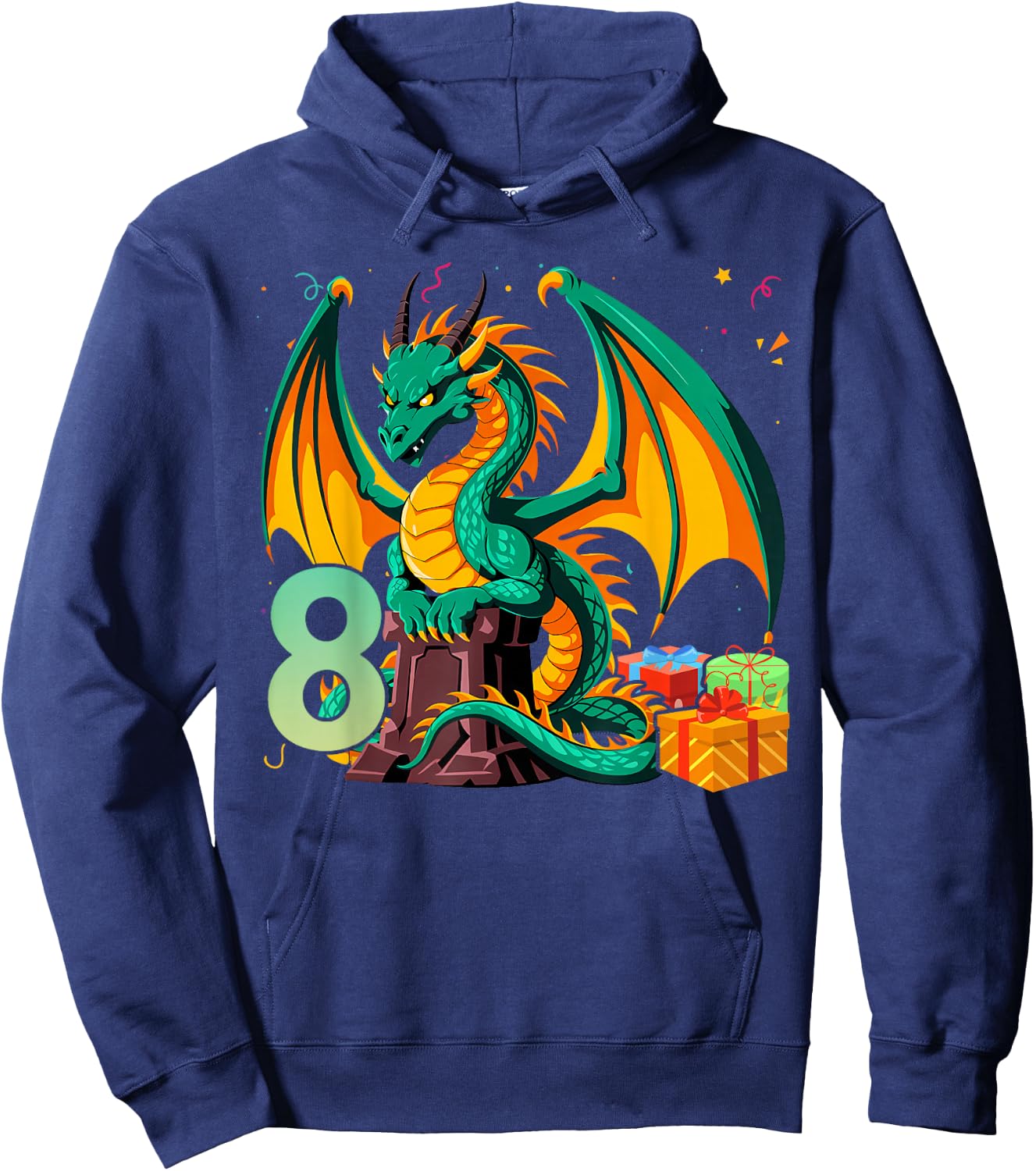 Children's Birthday Dragon 8 Years Boy Dragon Number Age Hoodie - Hoodie | Navy