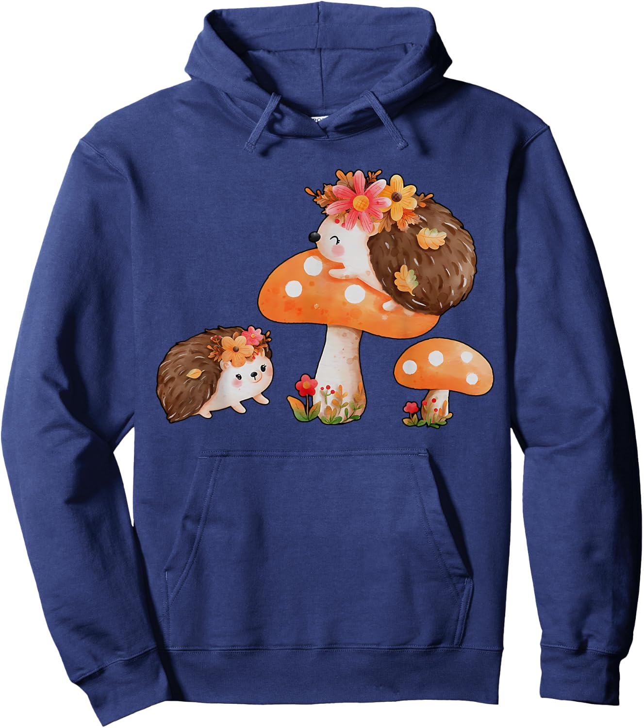 Cute Hedgehog Mushroom Fall Autumn Animal Lover Hoodie - Hoodie | Navy