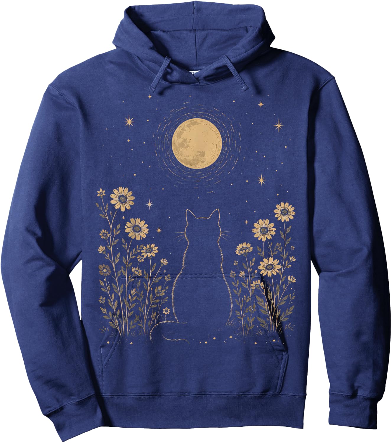 Moonlit Cat Beneath the Stars Hoodie - Hoodie | Navy