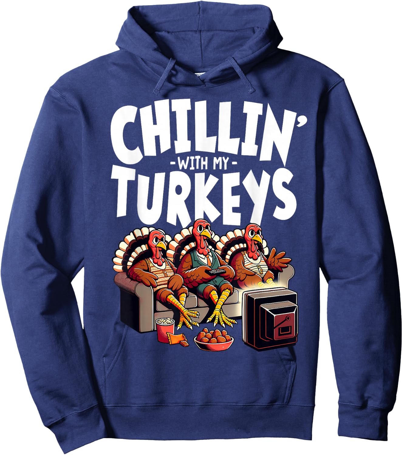 Chillin' With My Turkeys Funny Thanksgiving Family , -Adult, Black, Small, Short Sleeve Hoodie - Hoodie | Navy