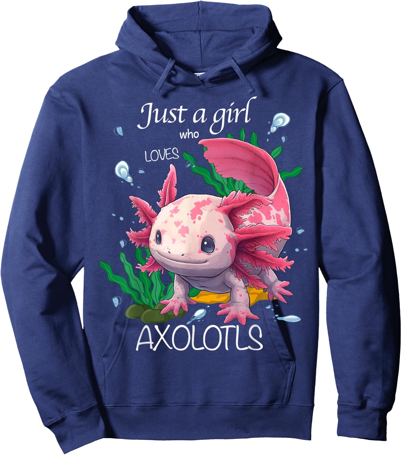 Just A Girl Who Loves Axolotls; Kawaii Axolotl Girl Kid Hoodie - Hoodie | Navy