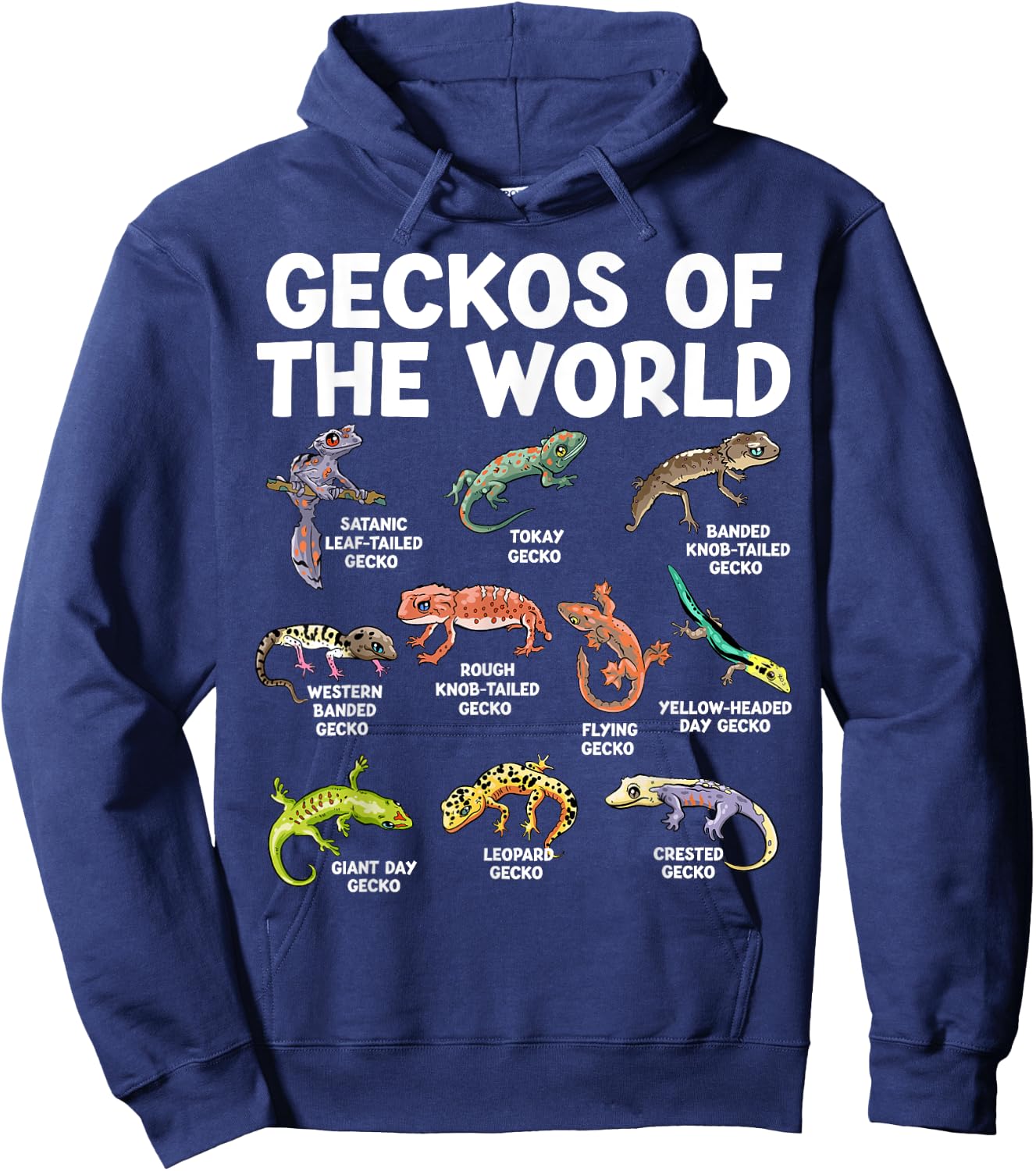 Geckos Of The World Kawaii Types Of Geckos Funny Lizard Hoodie - Hoodie | Navy