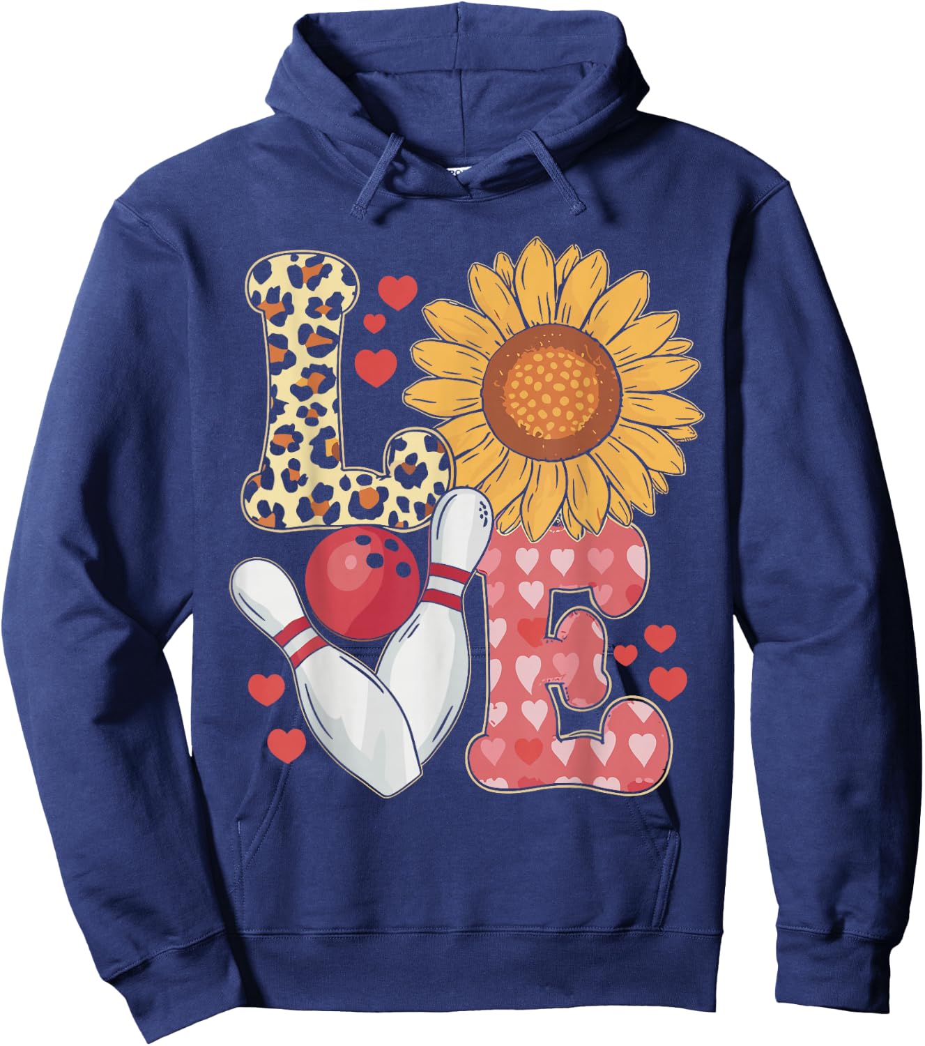 Love Leopard Sunflower Bowling Valentine Bowling Hoodie - Hoodie | Navy