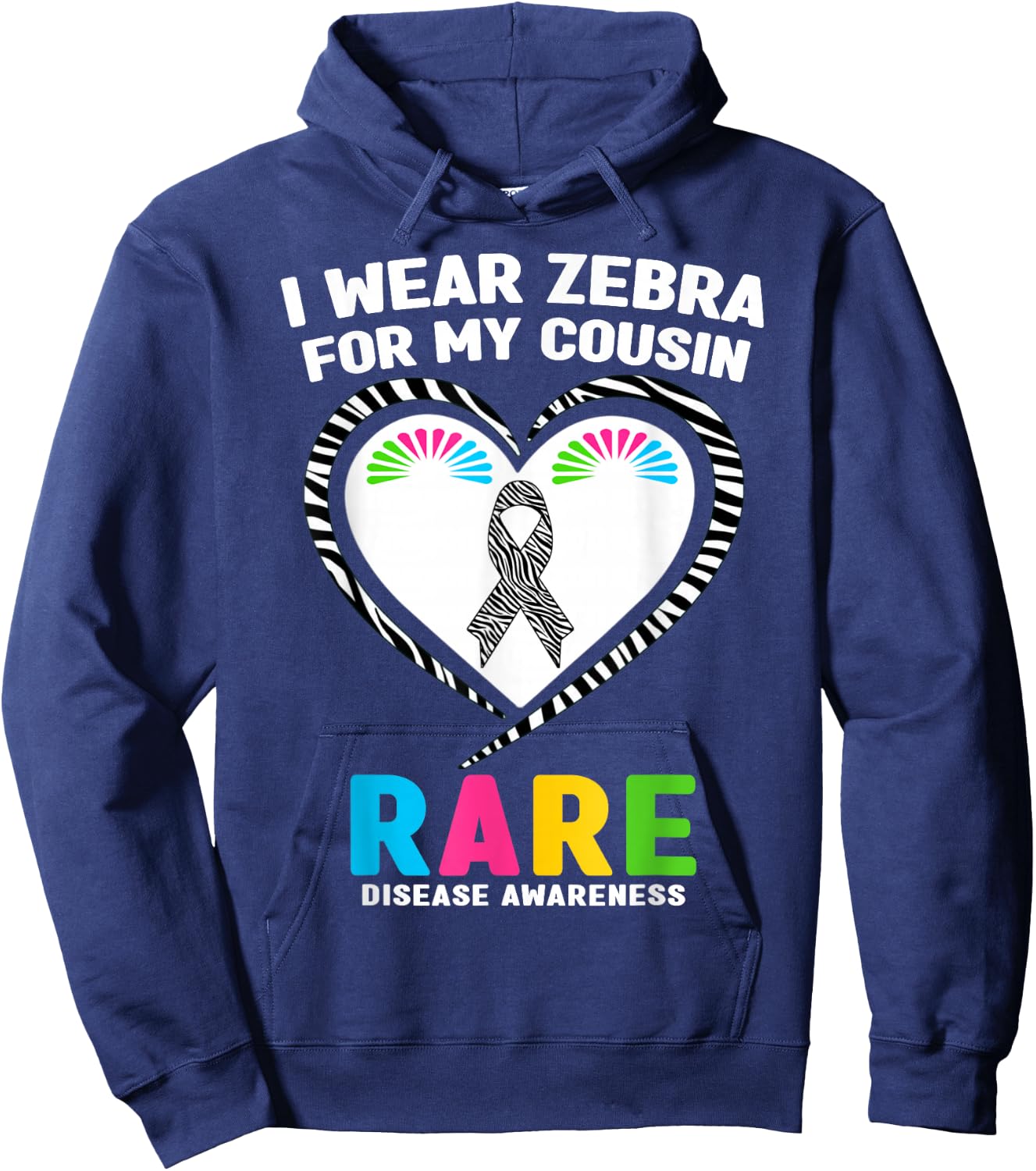 Rare Disease Day 2026 Shirt - I Wear Zebra for My Cousin Hoodie - Hoodie | Navy