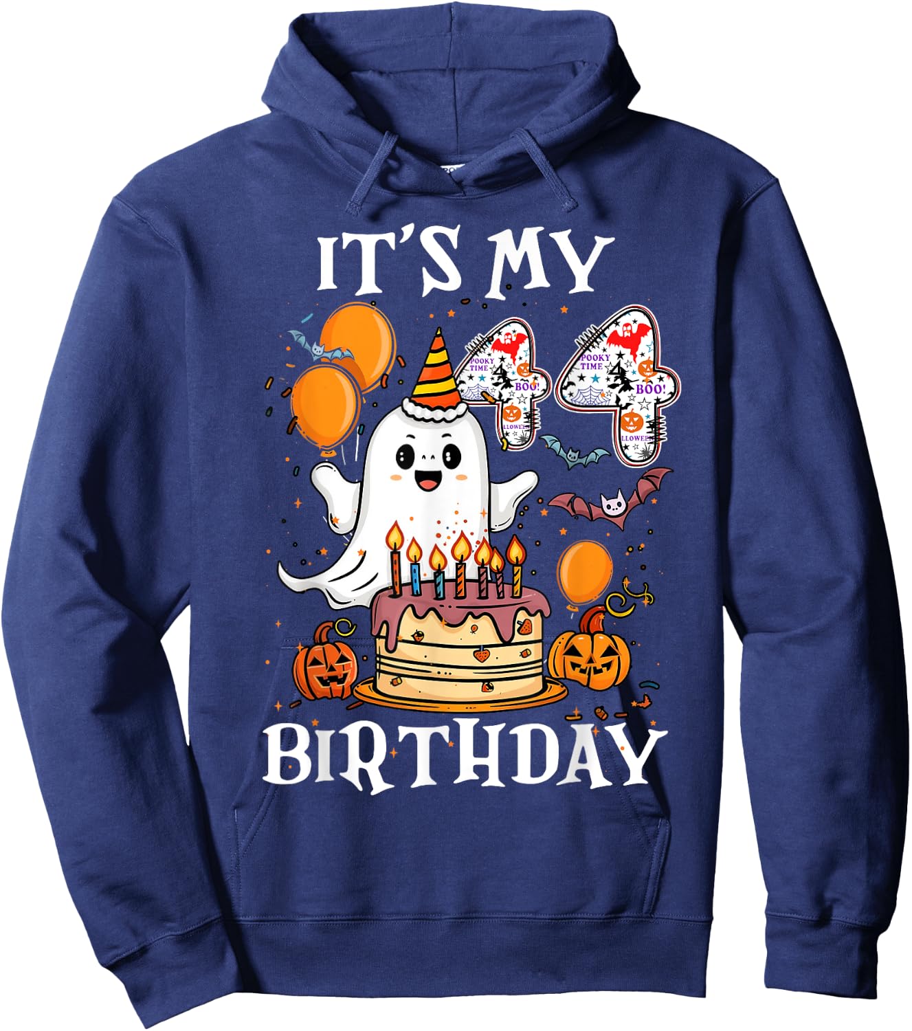 Boo It's My 44th Birthday Halloween Ghost 44 Years Old B-day Hoodie - Hoodie | Navy