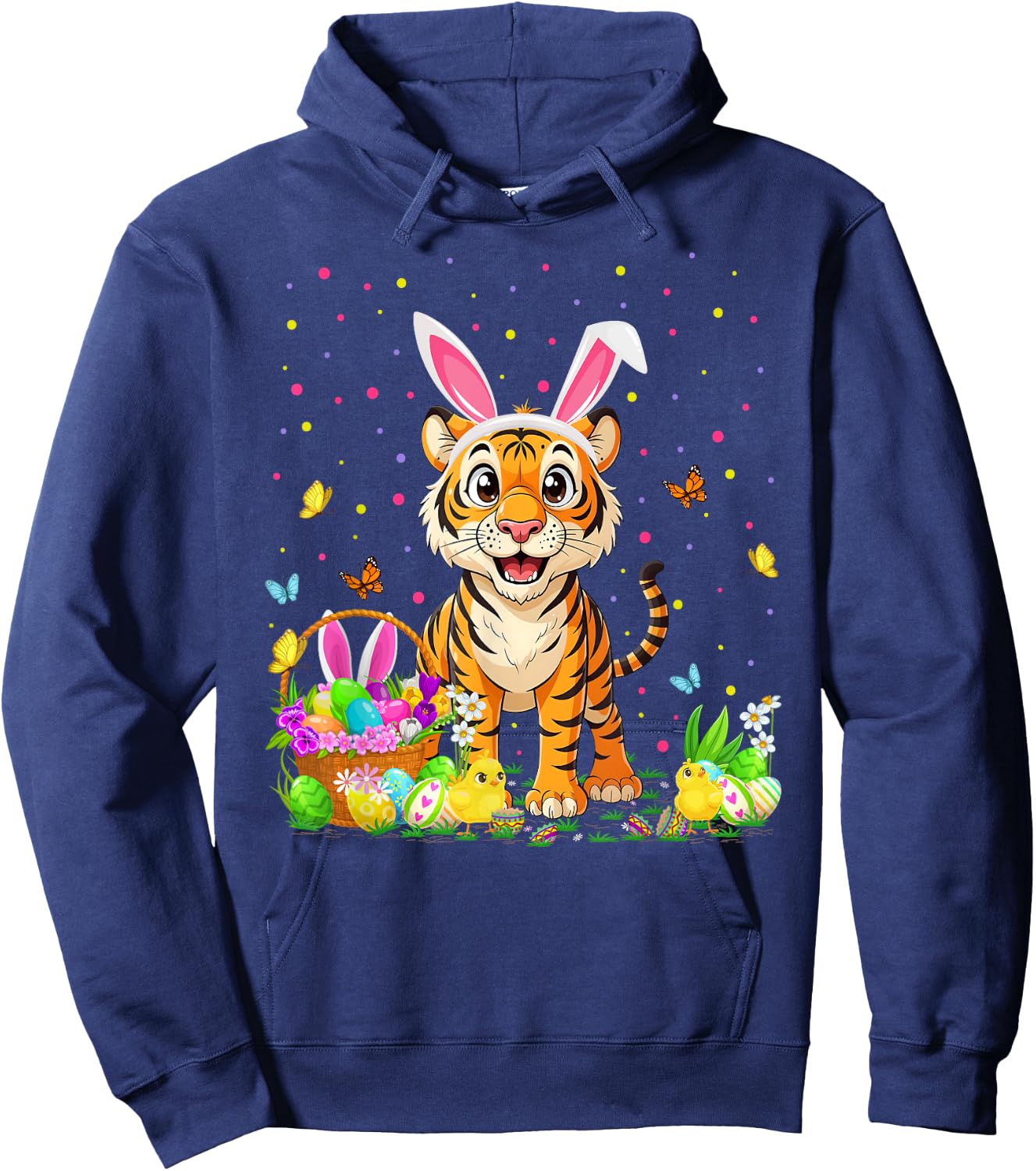Tiger Easter Egg Hunt Bunny Ear Tiger Happy Easter Hoodie - Hoodie | Navy
