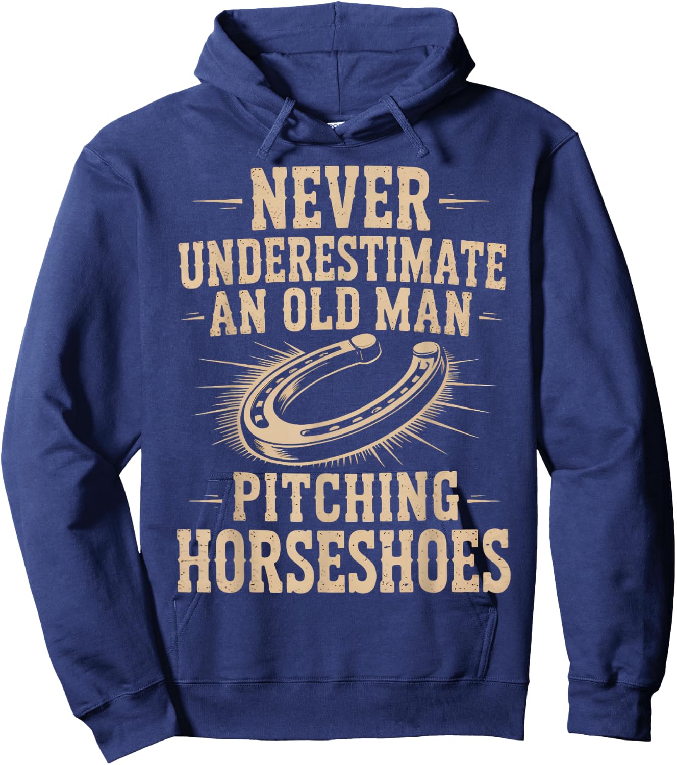 Old Man Pitching Horseshoes Game Ringer Horseshoe Pitching Hoodie - Hoodie | Navy