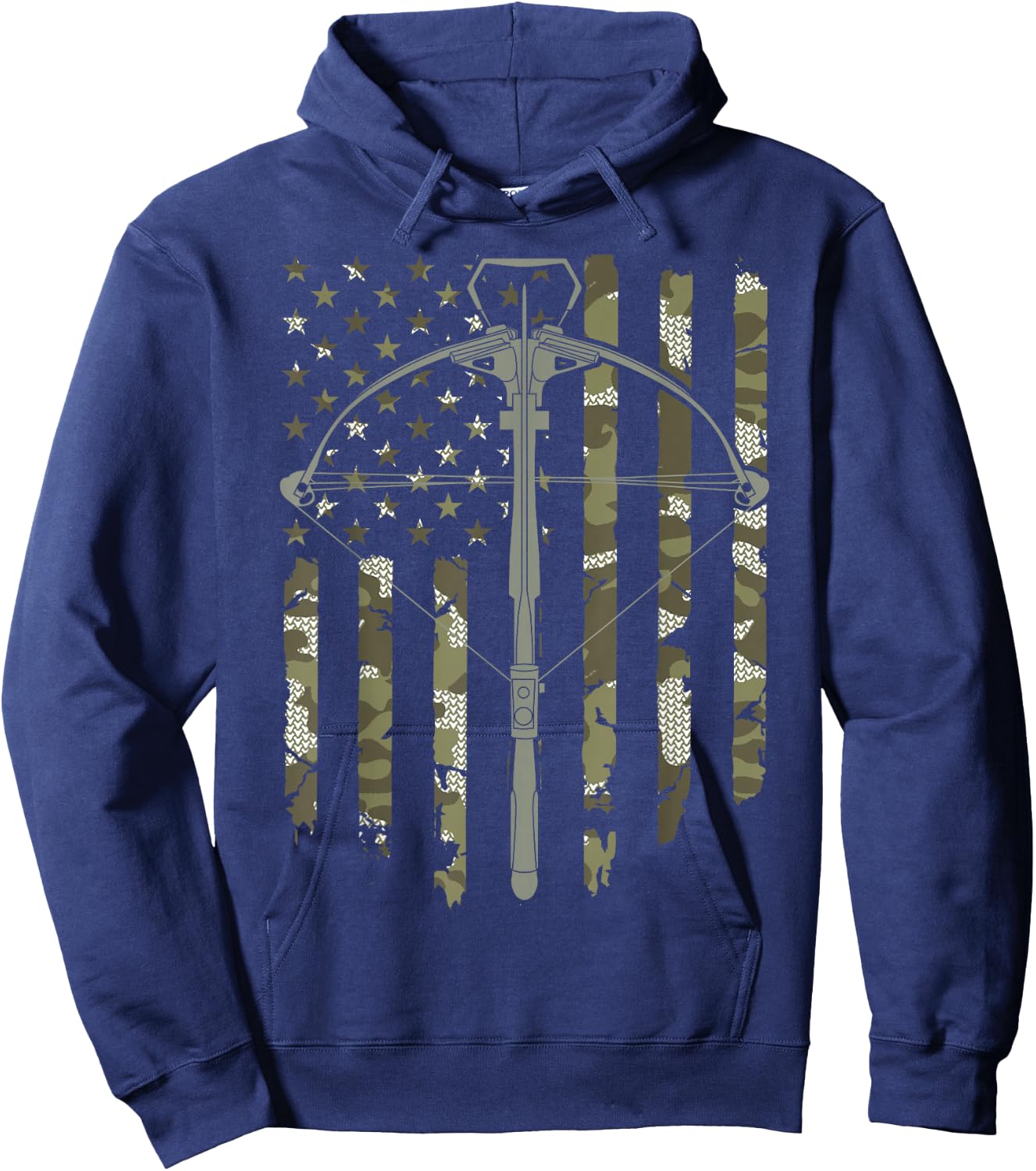 Crossbow Hunting Vintage American Flag Camouflage Hoodie - Hoodie | Navy
