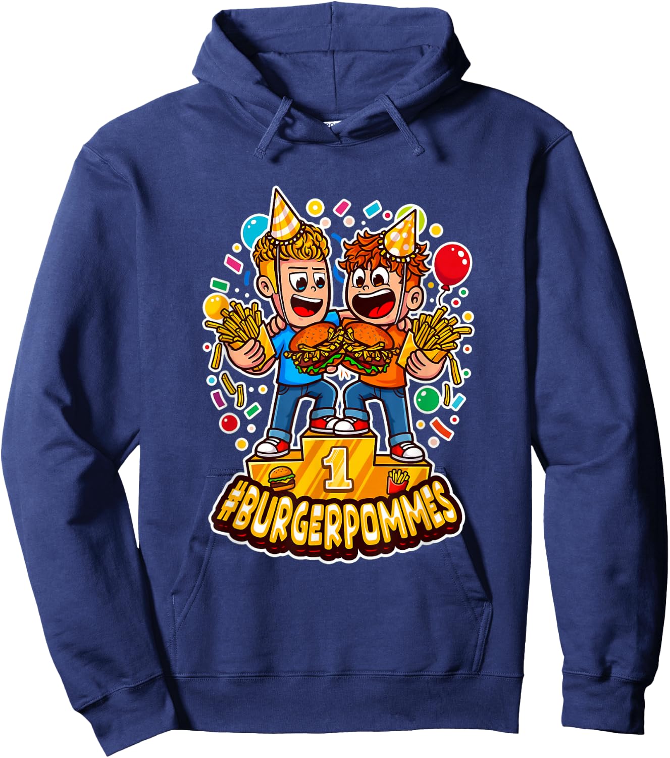 Cute Burger.Pommes Cartoon Art Sieger Podest Foodie Hoodie - Hoodie | Navy