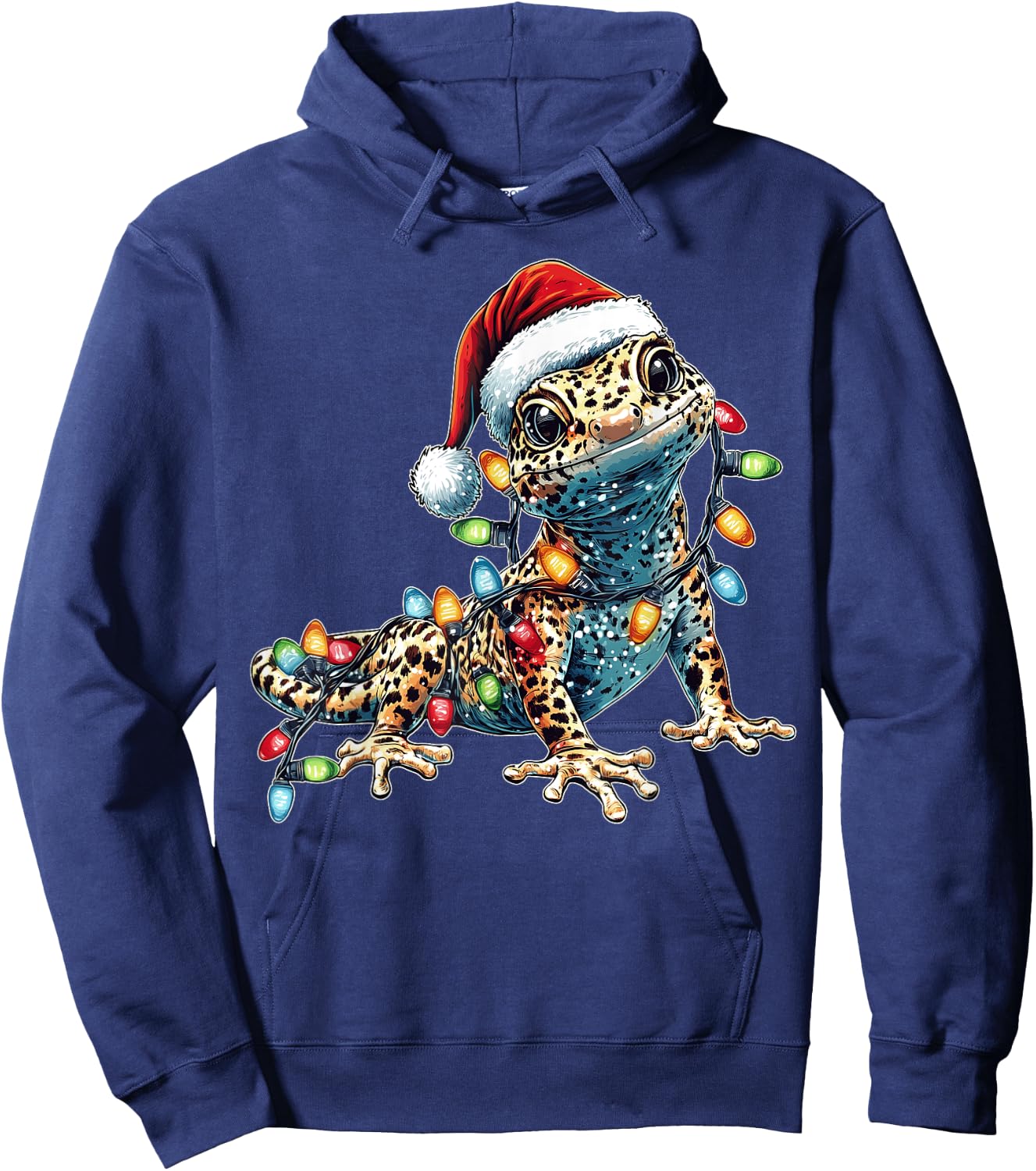 Leopard Gecko Lizard Christmas Hat Xmas Hoodie - Hoodie | Navy