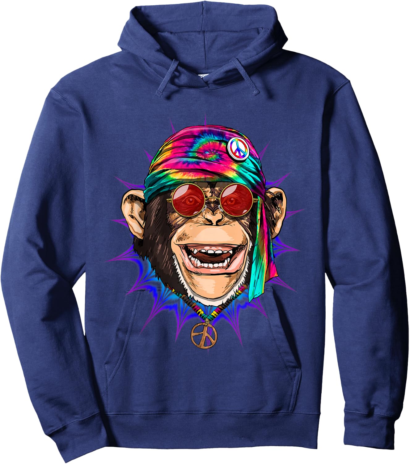 Tie Dye Hippie Monkey Hippiness Peace Love Monkey Hoodie - Hoodie | Navy