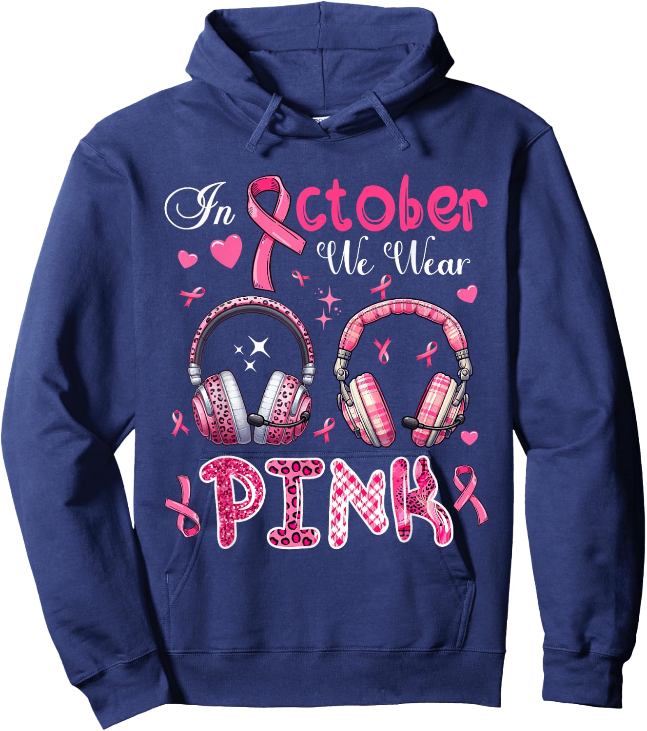 In October We Wear Pink Breast Cancer Awareness Dispatcher Hoodie - Hoodie | Navy