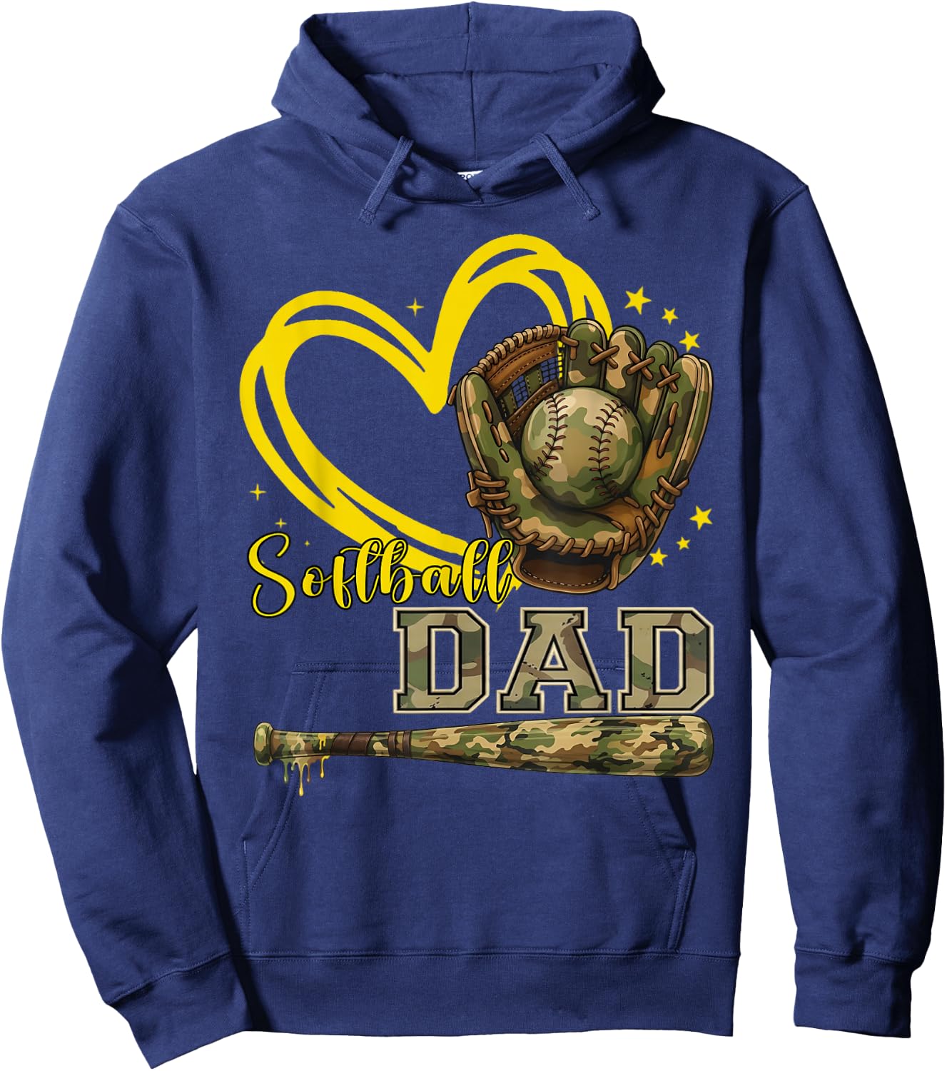 Softball Dad Camo Heart Father Daddy Papa Family Pride Hoodie - Hoodie | Navy