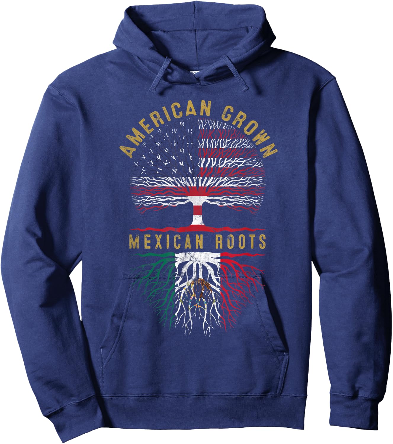 Distressed Tree USA Flag American Grown Mexican Roots Hoodie - Hoodie | Navy