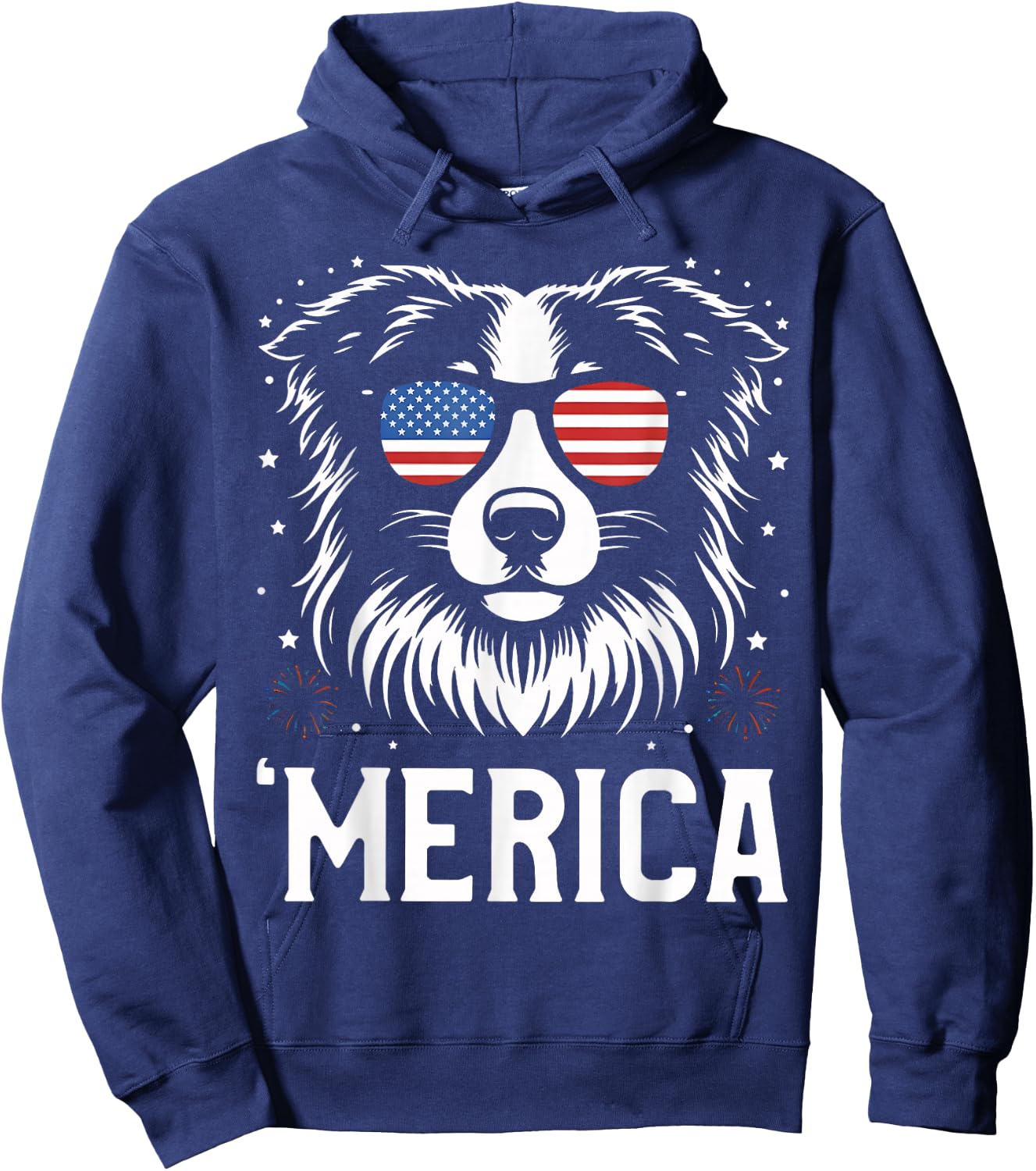 Australian Shepherd Merica Patriotic Dog American Flag Meme Hoodie - Hoodie | Navy