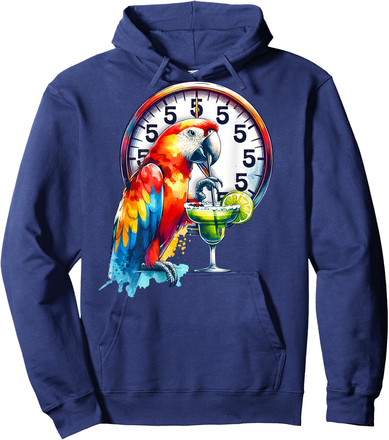 On Back Always 5 O'clock Colorful Parrot Drinking Margarita Hoodie - Hoodie | Navy