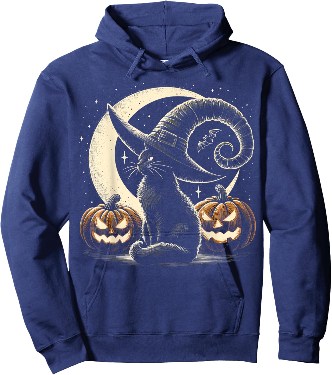 Black Cat Halloween Retro Pumpkin Costume Cat Women Kids Hoodie - Hoodie | Navy