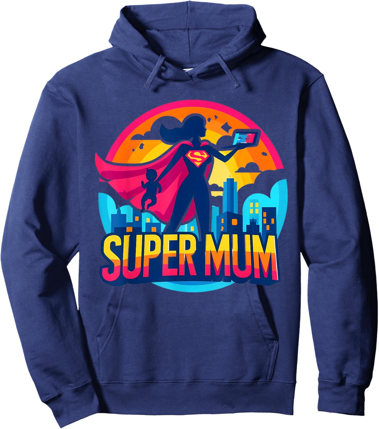Birthday Gifts For Mom - Super Mum , Black, S Hoodie - Hoodie | Navy