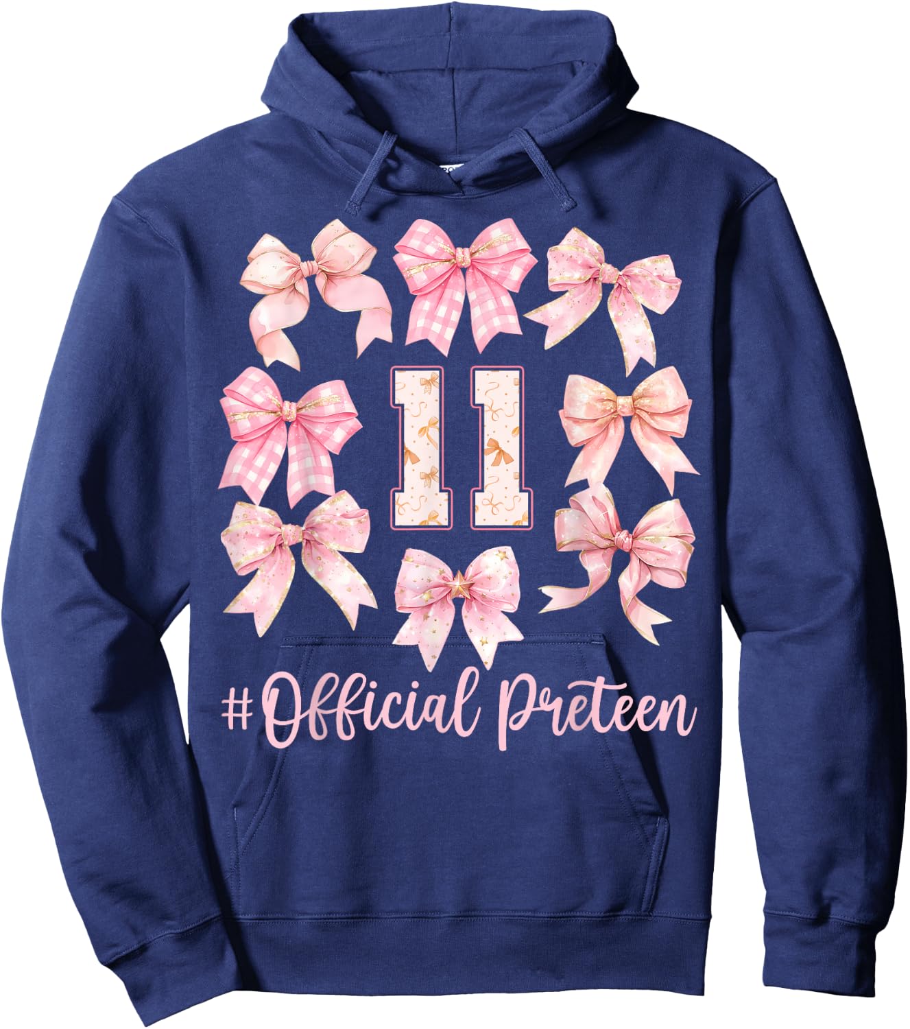 11th Birthday Girl Coquette Bow Official Preteen Girls Hoodie - Hoodie | Navy