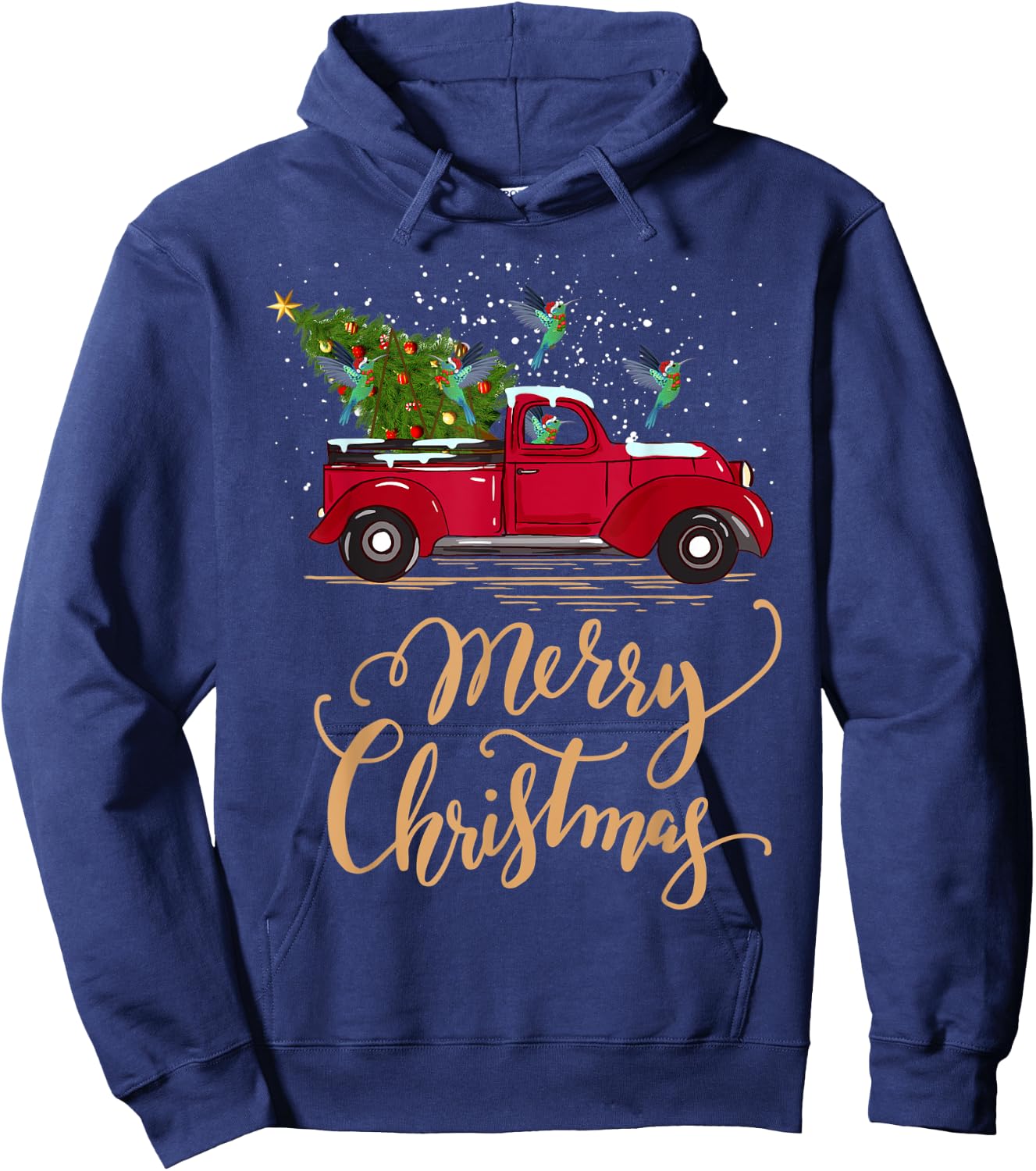 Hummingbird Driving Christmas Tree Truck Hummingbird Xmas Hoodie - Hoodie | Navy