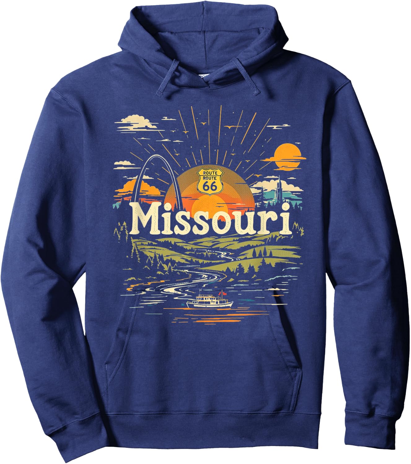 Retro Missouri Home State MO Nature Sunset Vintage Hoodie - Hoodie | Navy
