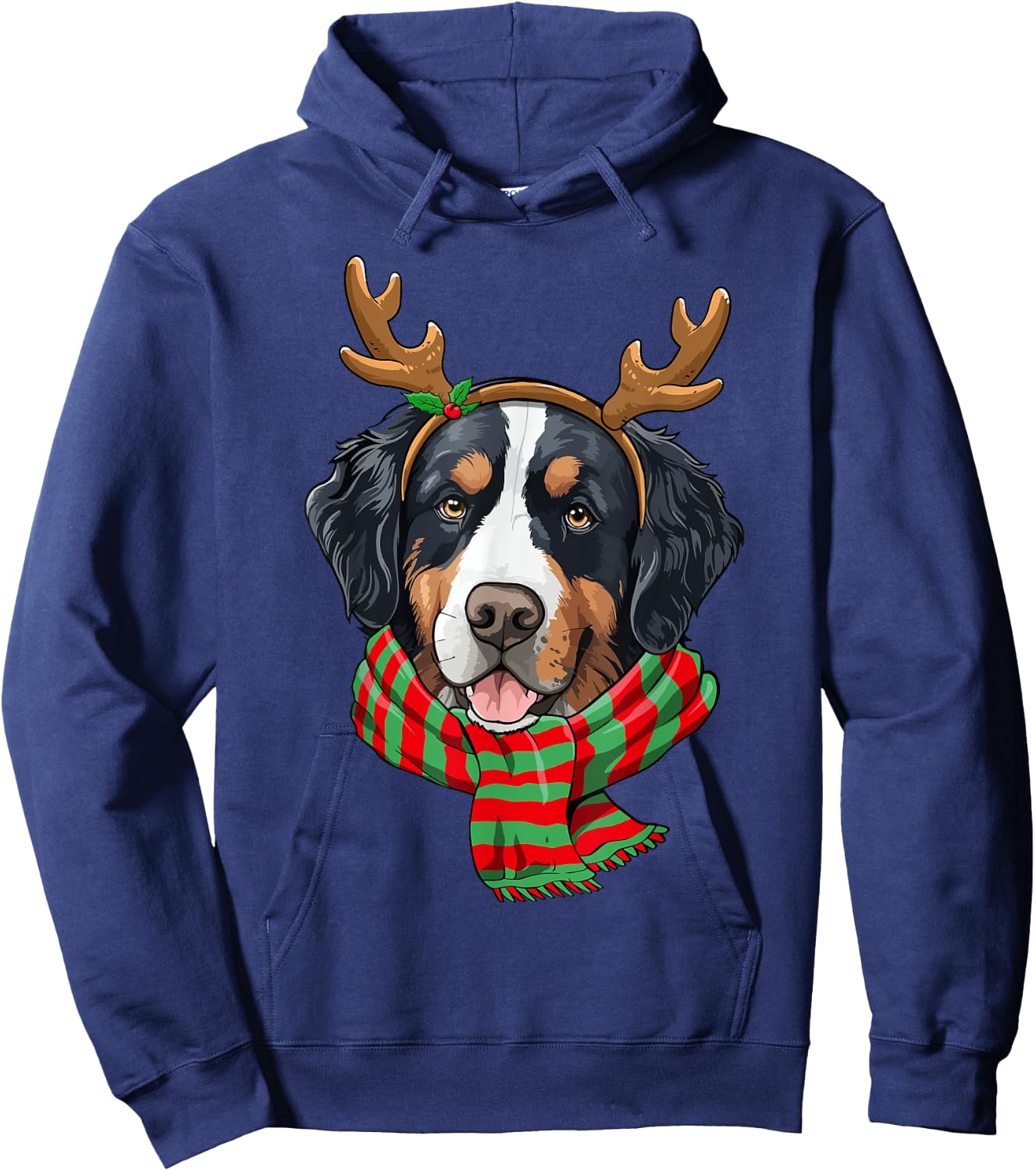 Bernese Mountain Dog Christmas Reindeer Santa Hat Funny Xmas Men Women Girls Kids Hoodie - Hoodie | Navy