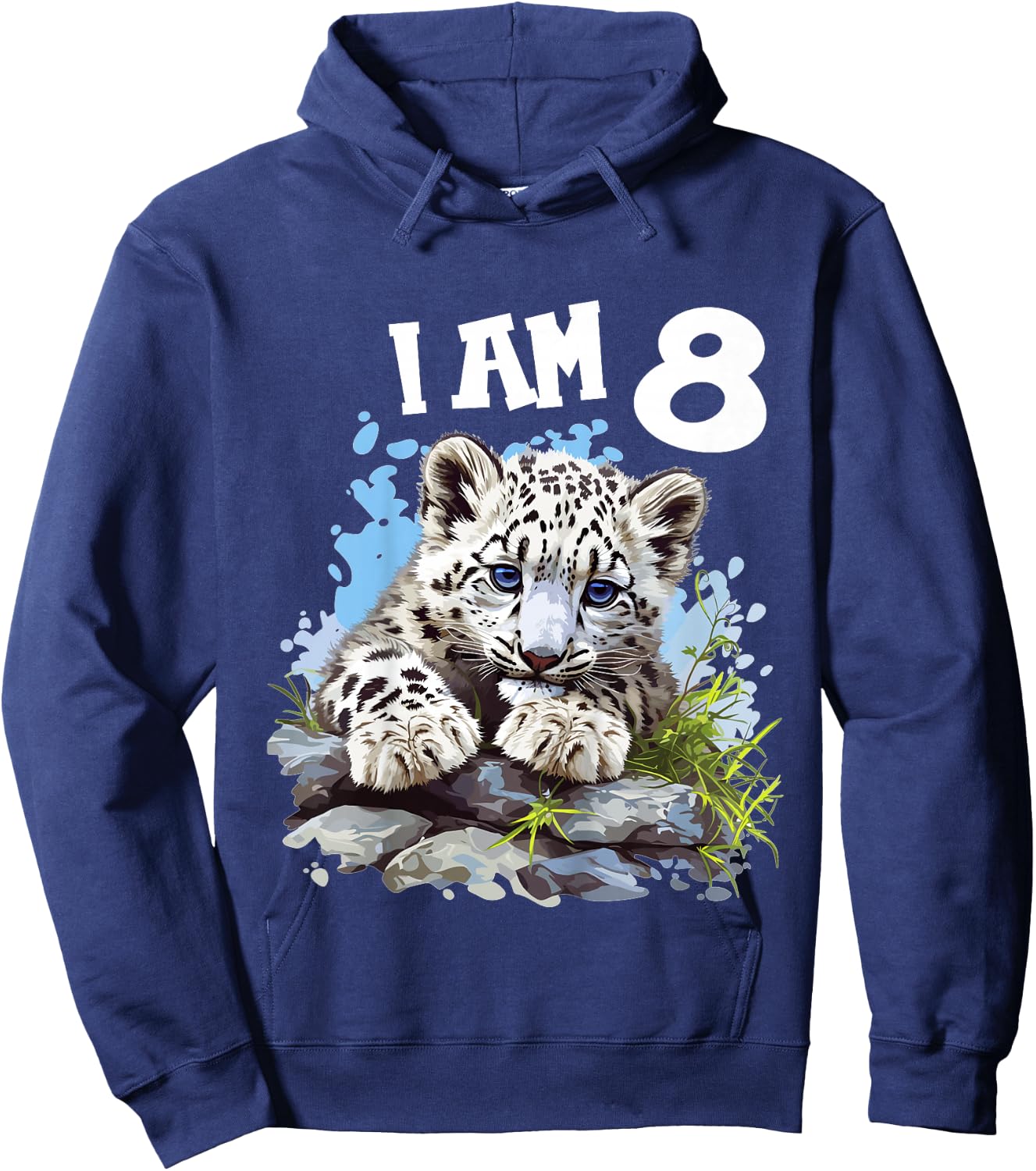 Kids 8 Years old 8 birthday Snow Leopards Boy girl Snow Leopard Hoodie - Hoodie | Navy