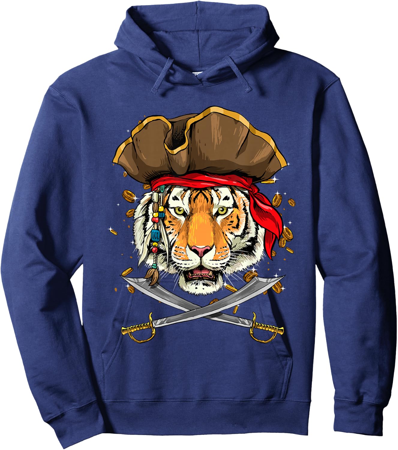 Pirate Tiger Face Jolly Roger Flag Nautical Wild Tiger Lover Hoodie - Hoodie | Navy