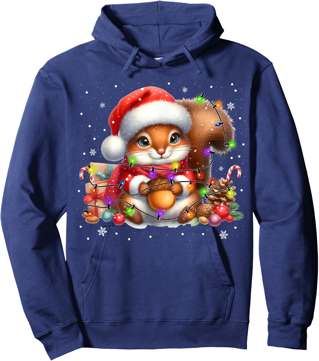 Cute Santa Squirrel in Christmas Lights Squirrels Lover Xmas Hoodie - Hoodie | Navy