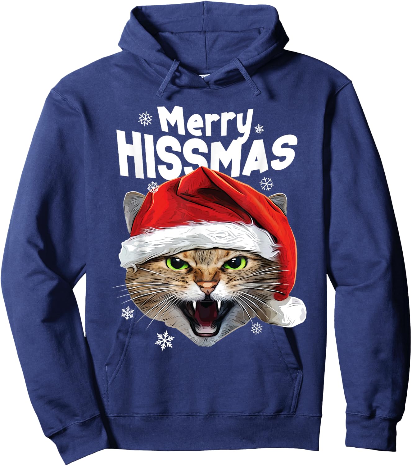 Cool Christmas Cat T Shirt 'Merry HISSmas' for Cat Lovers Hoodie - Hoodie | Navy
