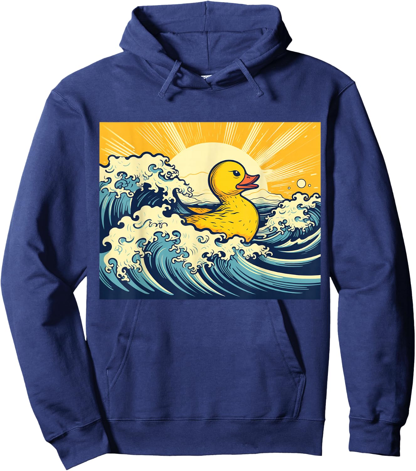 Great Wave off DUCKagawa Kanagawa Rubber Duck Woodblock Hoodie - Hoodie | Navy