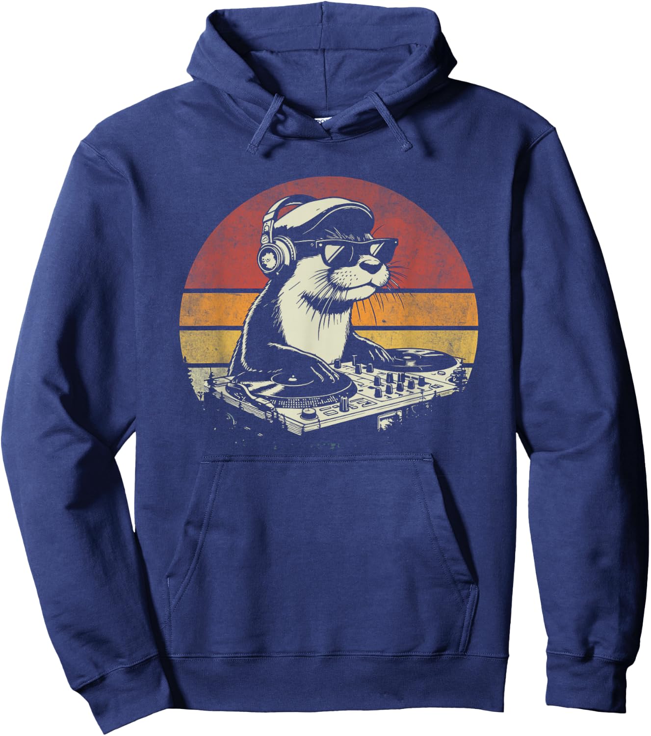 DJ Sea Otter Music Mixer Vintage Funny Retro Music Dj Otter Hoodie - Hoodie | Navy