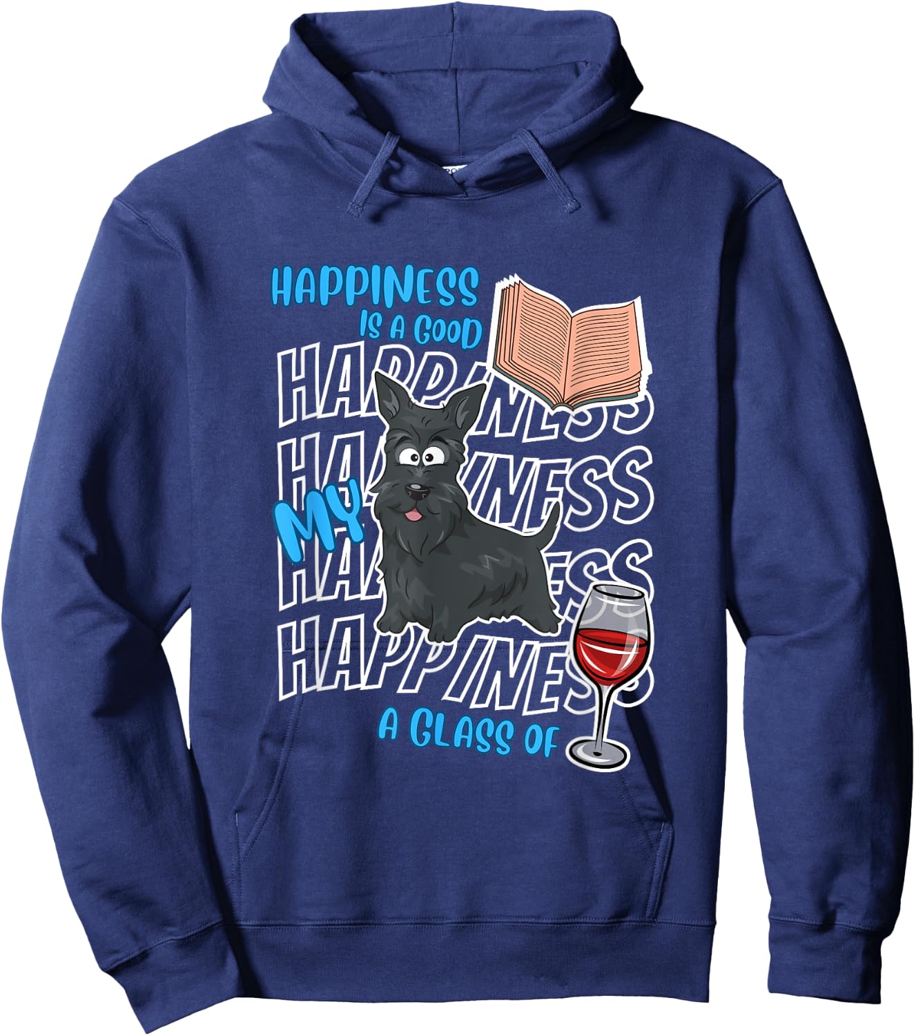Happiness Is Scottish Terriers Books Wine Cute Scottie Dog Men Women Hoodie - Hoodie | Navy