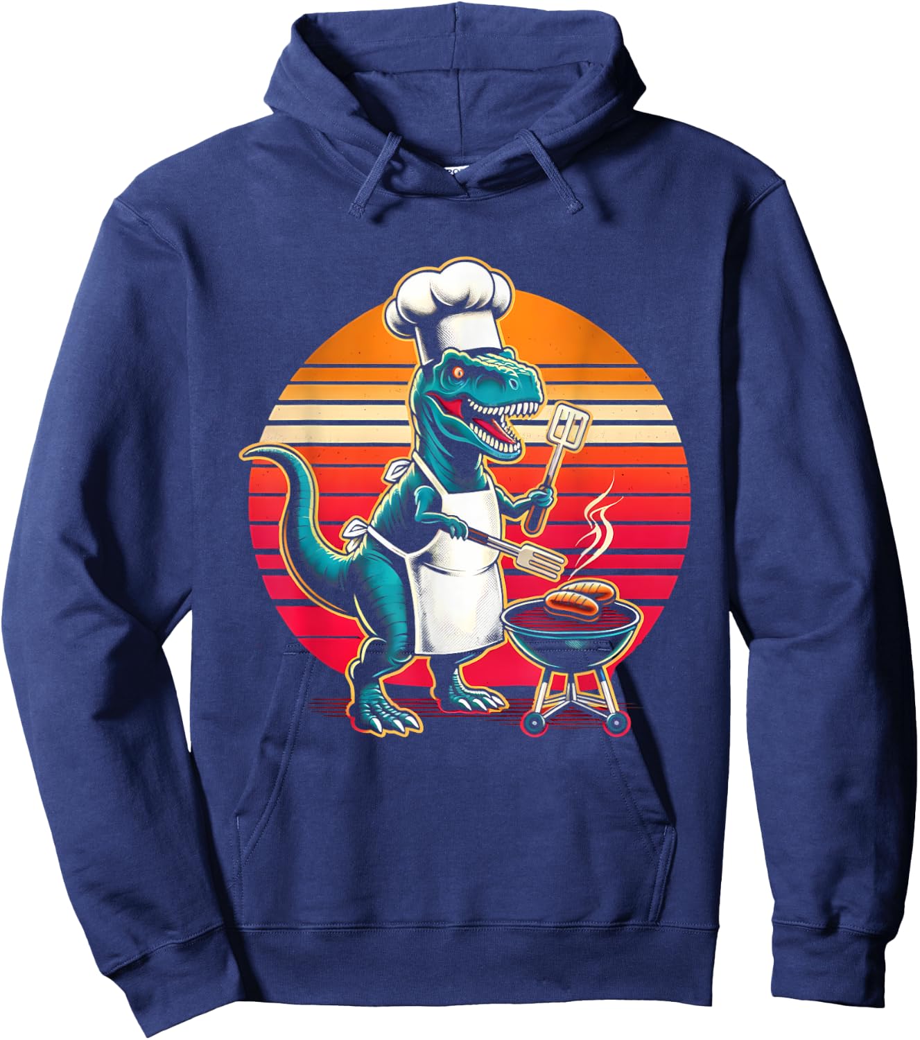 Dinosaur BBQ Chef Funny Retro Grill Master T-Rex Lover Hoodie - Hoodie | Navy