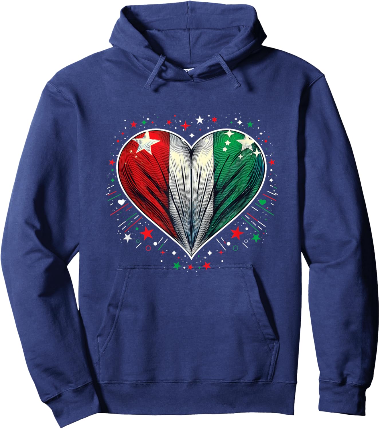 Italian Banner Heart Shape Fan Italy Flag Retro Art , black Hoodie - Hoodie | Navy
