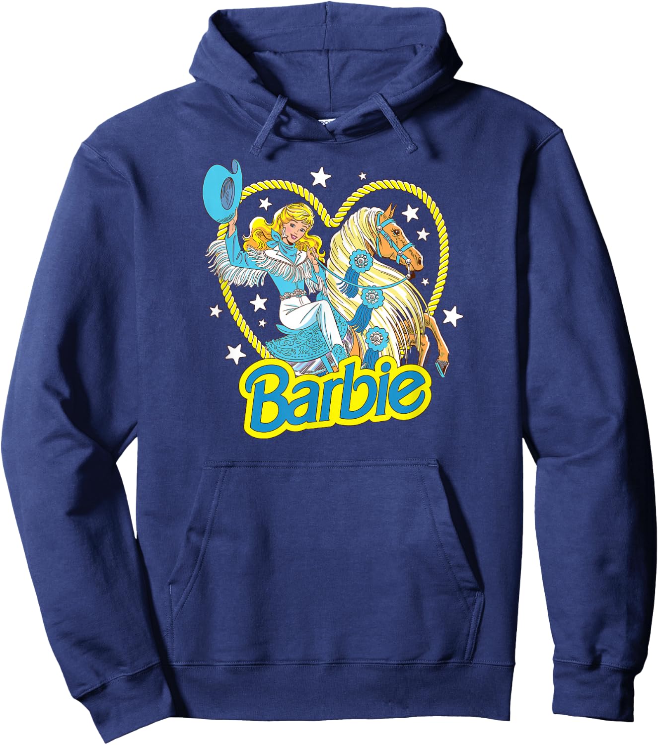 Barbie - Retro Western Cowgirl with Horse and Heart , black Hoodie - Hoodie | Navy