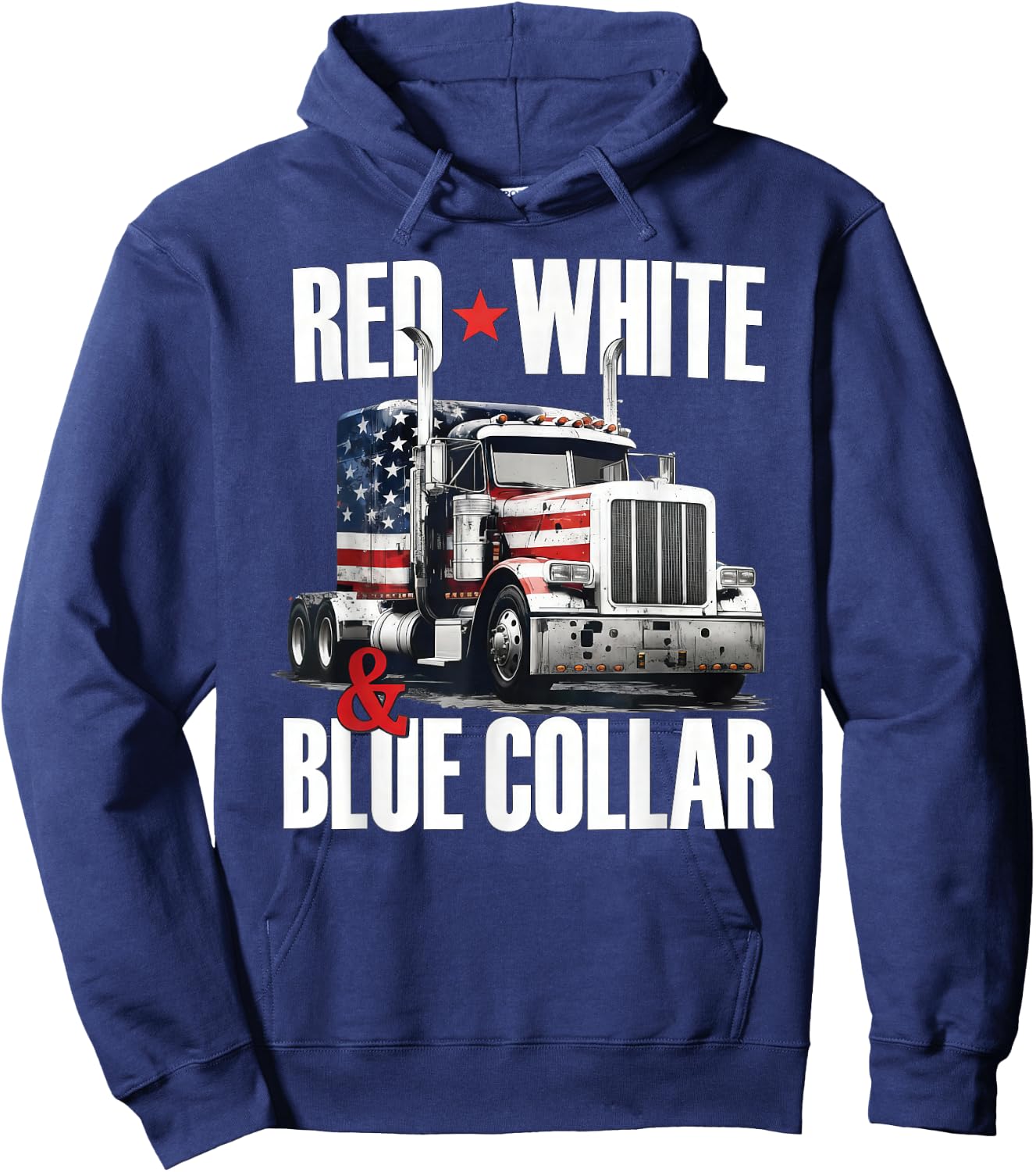 Red White and Blue Collar Patriotic Trucker USA Flag Hoodie - Hoodie | Navy