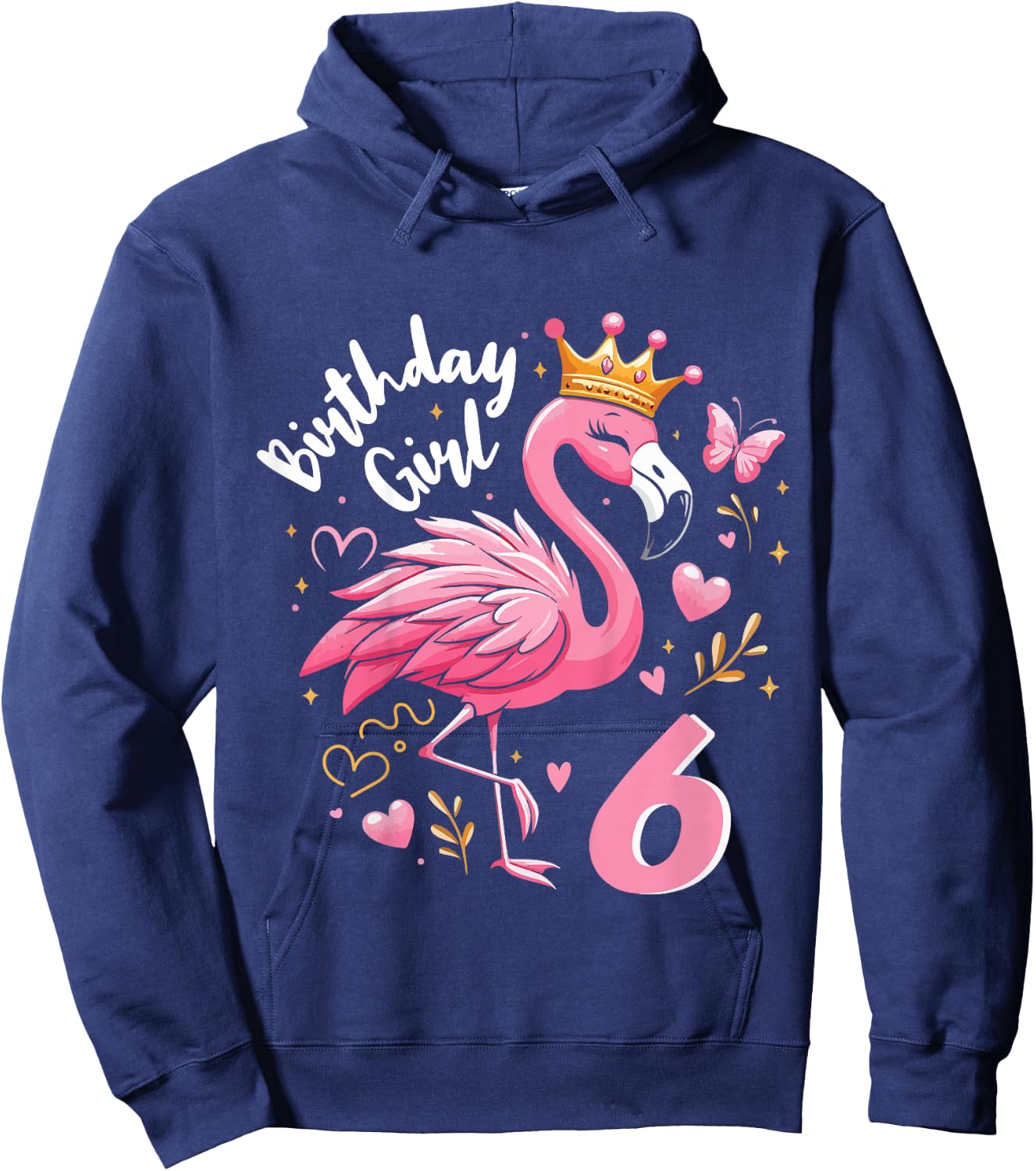 Kids 6th Birthday Cute Flamingo Girl 6 Years Old Cute , black Hoodie - Hoodie | Navy