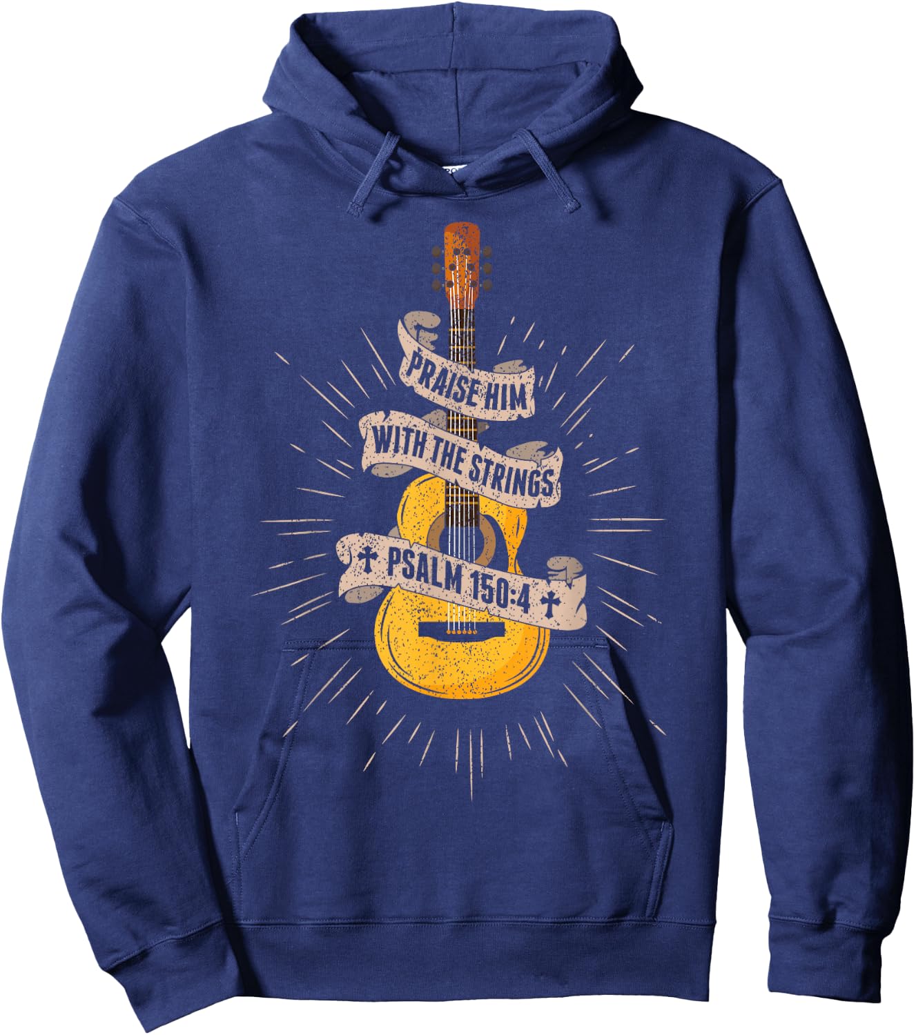 Praise Him With The Strings Jesus Acoustic Guitar Christian Hoodie - Hoodie | Navy
