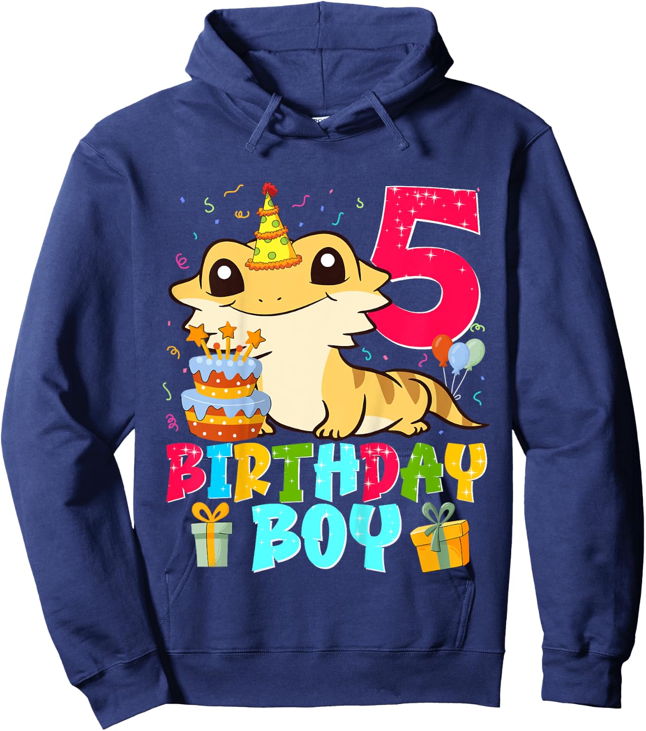 Kids Bearded Dragon Lizard 5th Birthday 5 Years Old Boy Kids Hoodie - Hoodie | Navy
