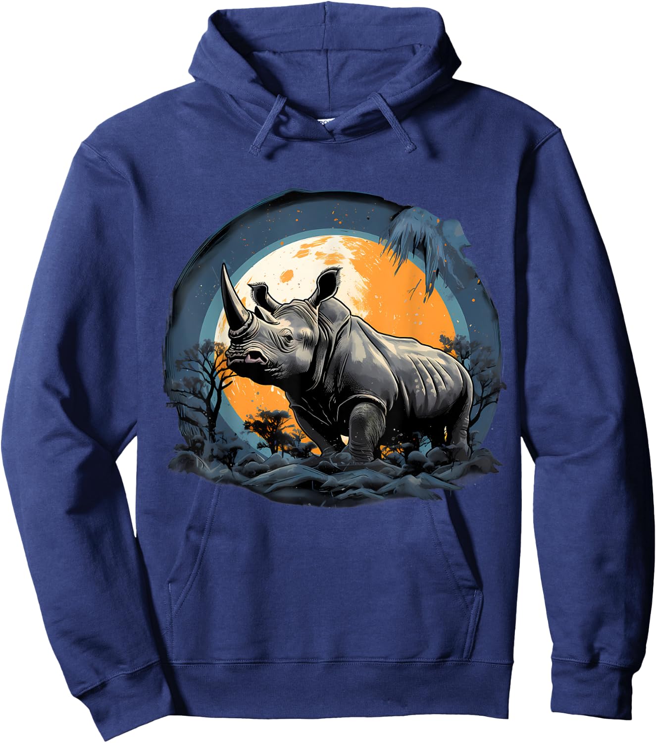 Rhino Safari Nature Artwork Rhinoceros Wildlife Safari Motif Hoodie - Hoodie | Navy
