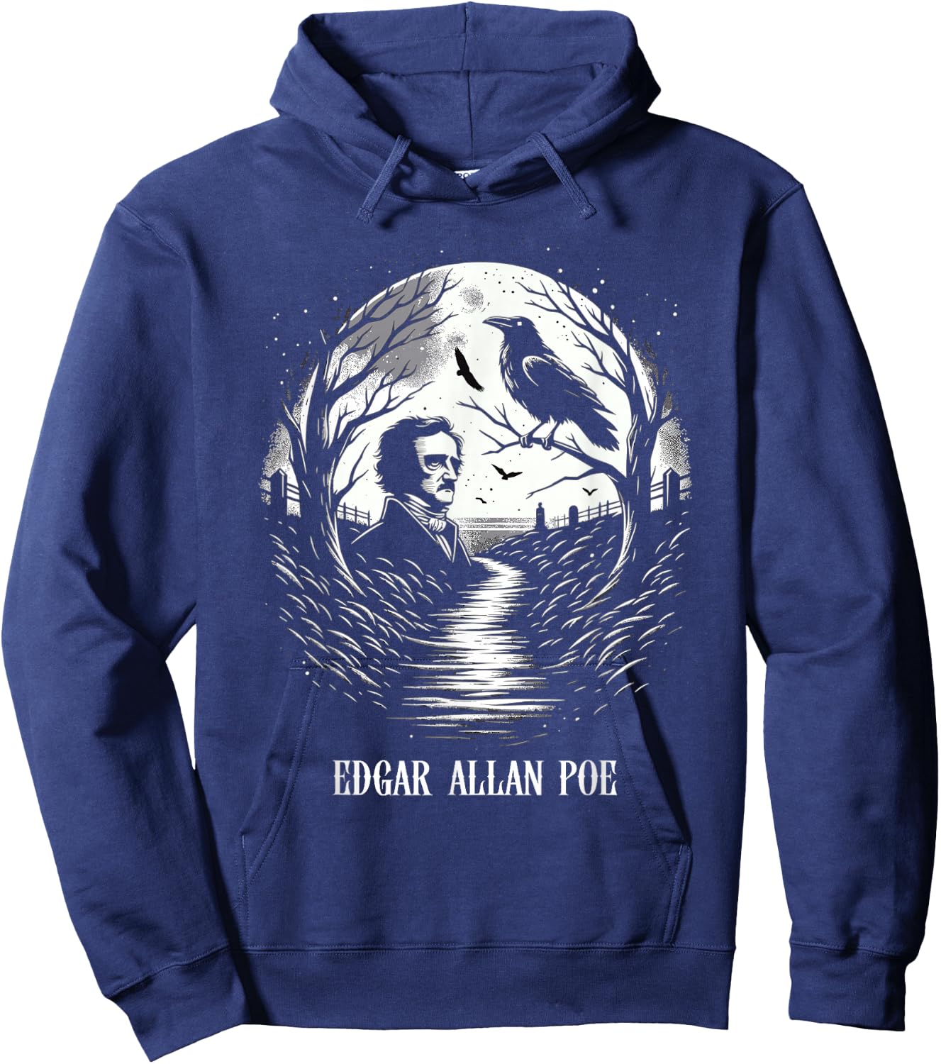 Horror and Fantasy Creative Writing Macabre Art Edgar Allan Poe & Raven - -Youth, Black, Small Hoodie - Hoodie | Navy