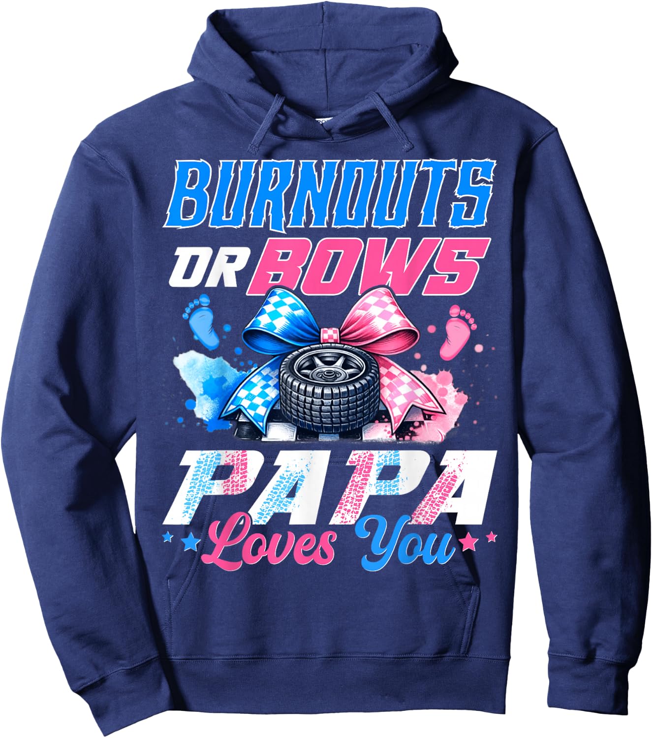 Burnouts Or Bows Gender Reveal Party Announcement Papa Hoodie - Hoodie | Navy