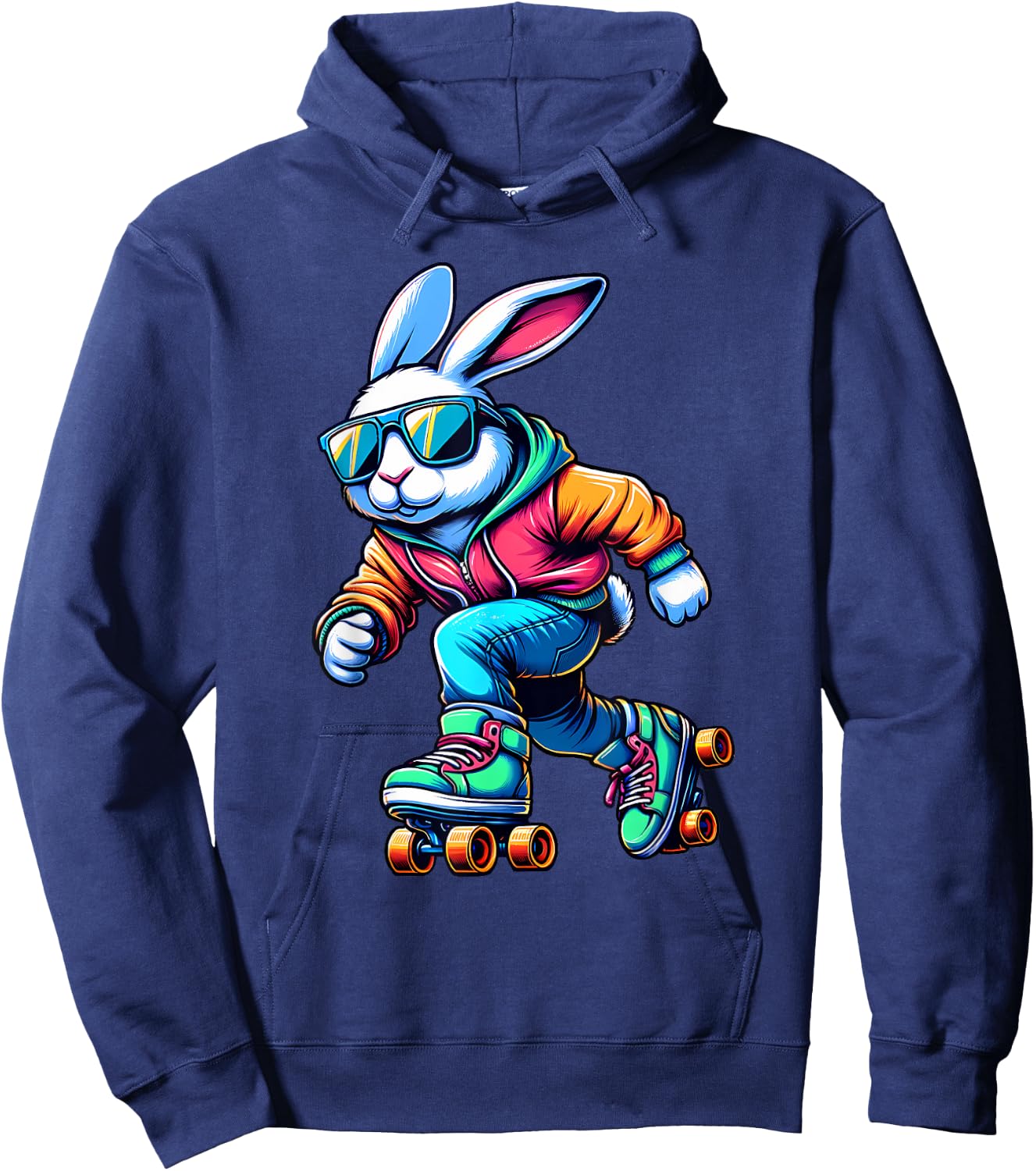 Happy Easter Bunny Roller Skating Player Lover Sport Rabbit Hoodie - Hoodie | Navy