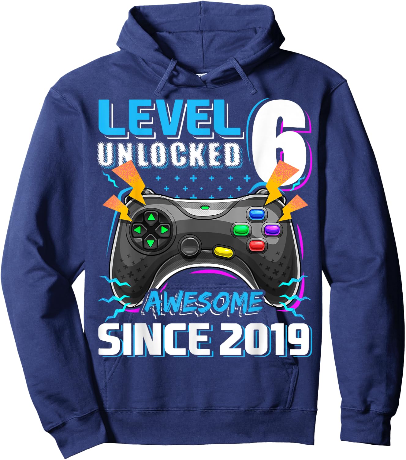 6th Birthday Boy Level 6 Gamer 6 Year Video Game Party Hoodie - Hoodie | Navy
