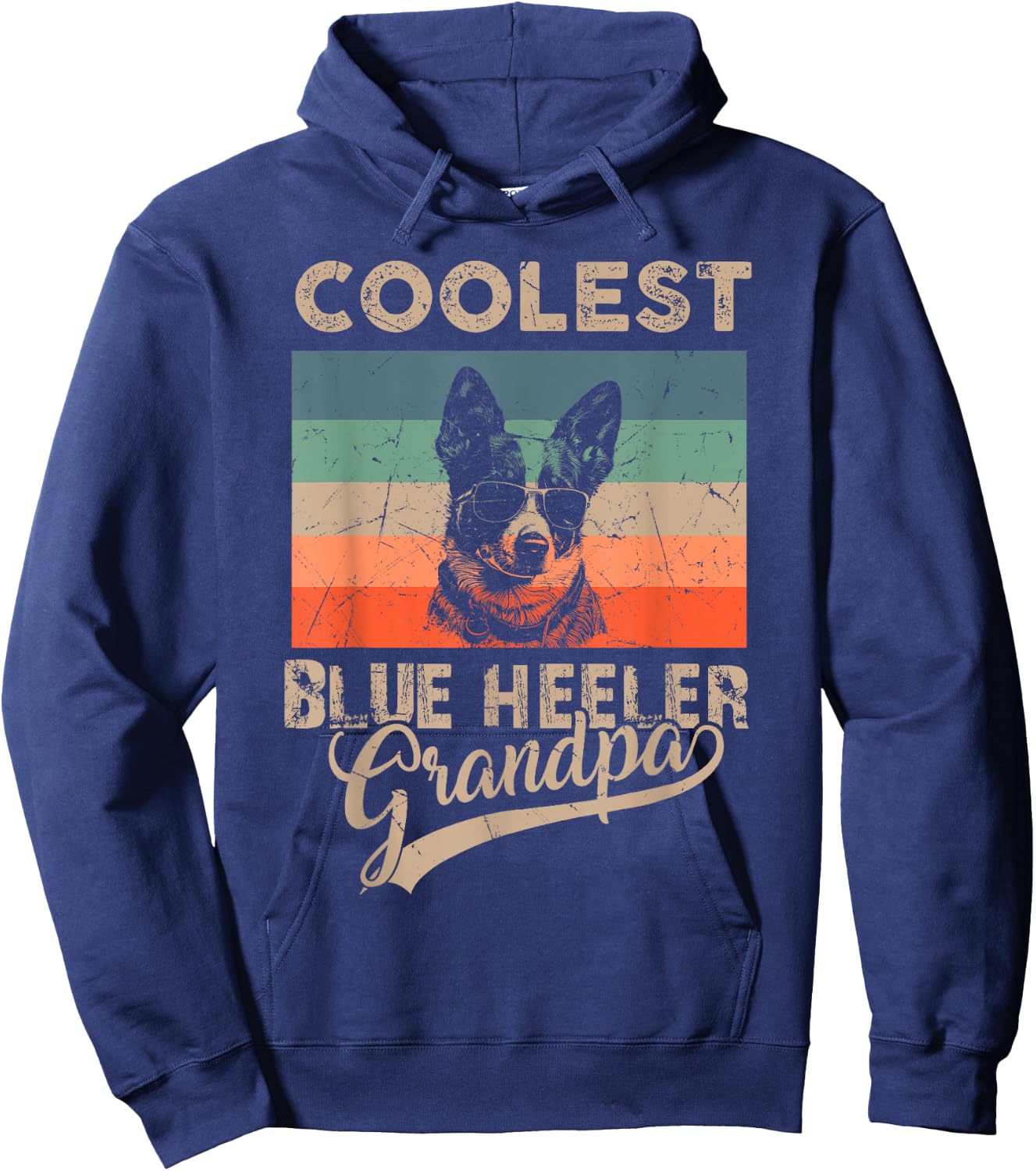Coolest Blue Heeler Grandpa Gifts Funny Dog Grandpa Retro Men Women Kids Hoodie - Hoodie | Navy