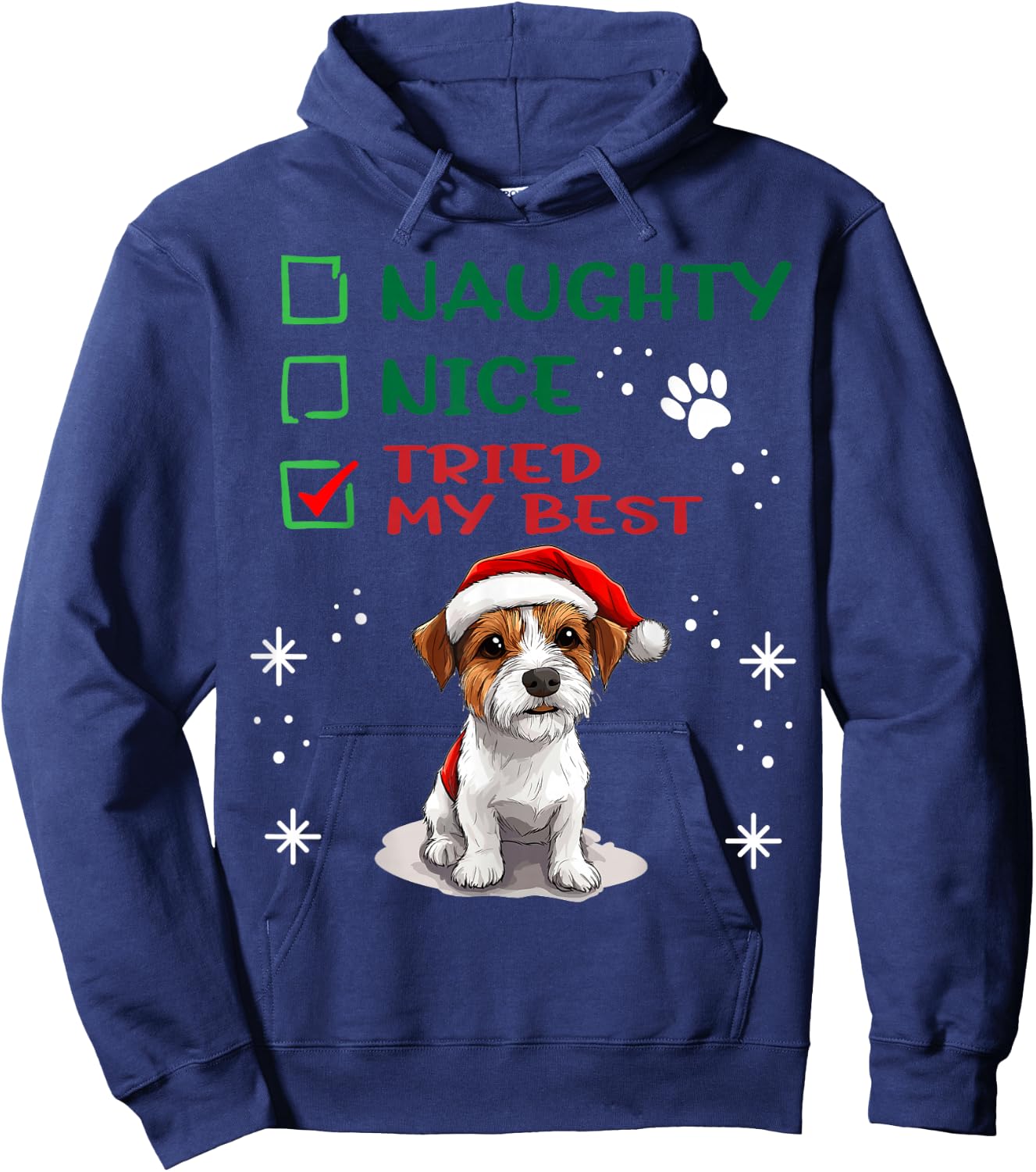 Cute Parson Russell Terrier Dog Christmas Naughty Nice Tried Hoodie - Hoodie | Navy